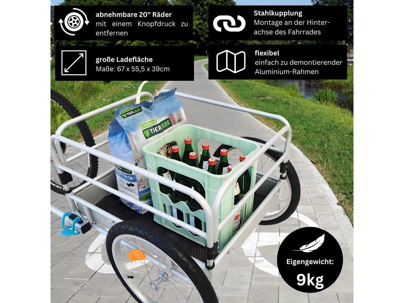 Fahrradanhänger Lastenanhänger Transportanhänger - Red Loon BAC501 Aluminium - extrem leicht - 140 Liter - 20" Luftbereifung - für 26-29" Fahrräder - Fahrradlastenanhänger Gepäckanhänger Cargoanhänger