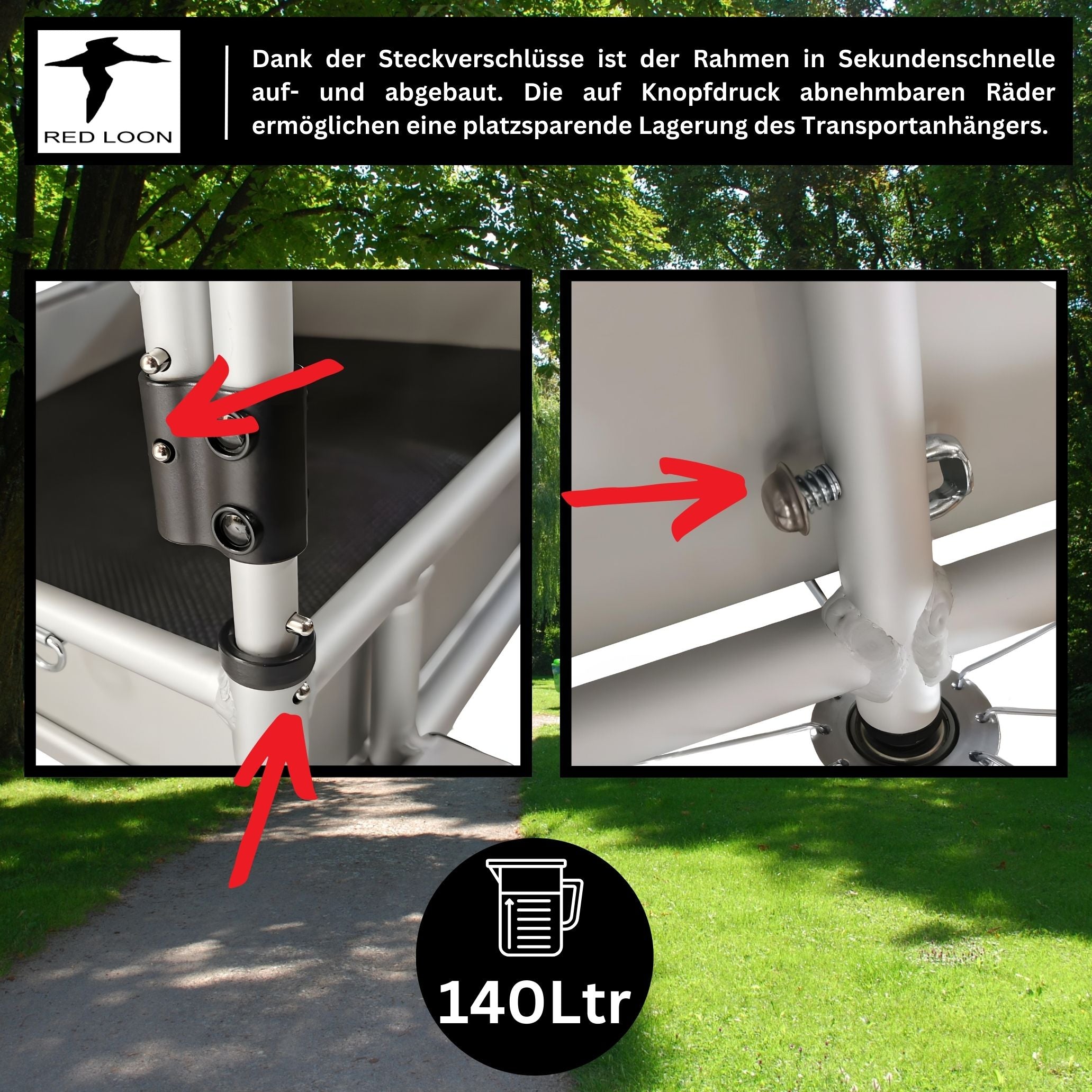 Fahrradanhänger Lastenanhänger Transportanhänger - Red Loon BAC501 Aluminium - extrem leicht - 140 Liter - 20" Luftbereifung - für 26-29" Fahrräder - Fahrradlastenanhänger Gepäckanhänger Cargoanhänger