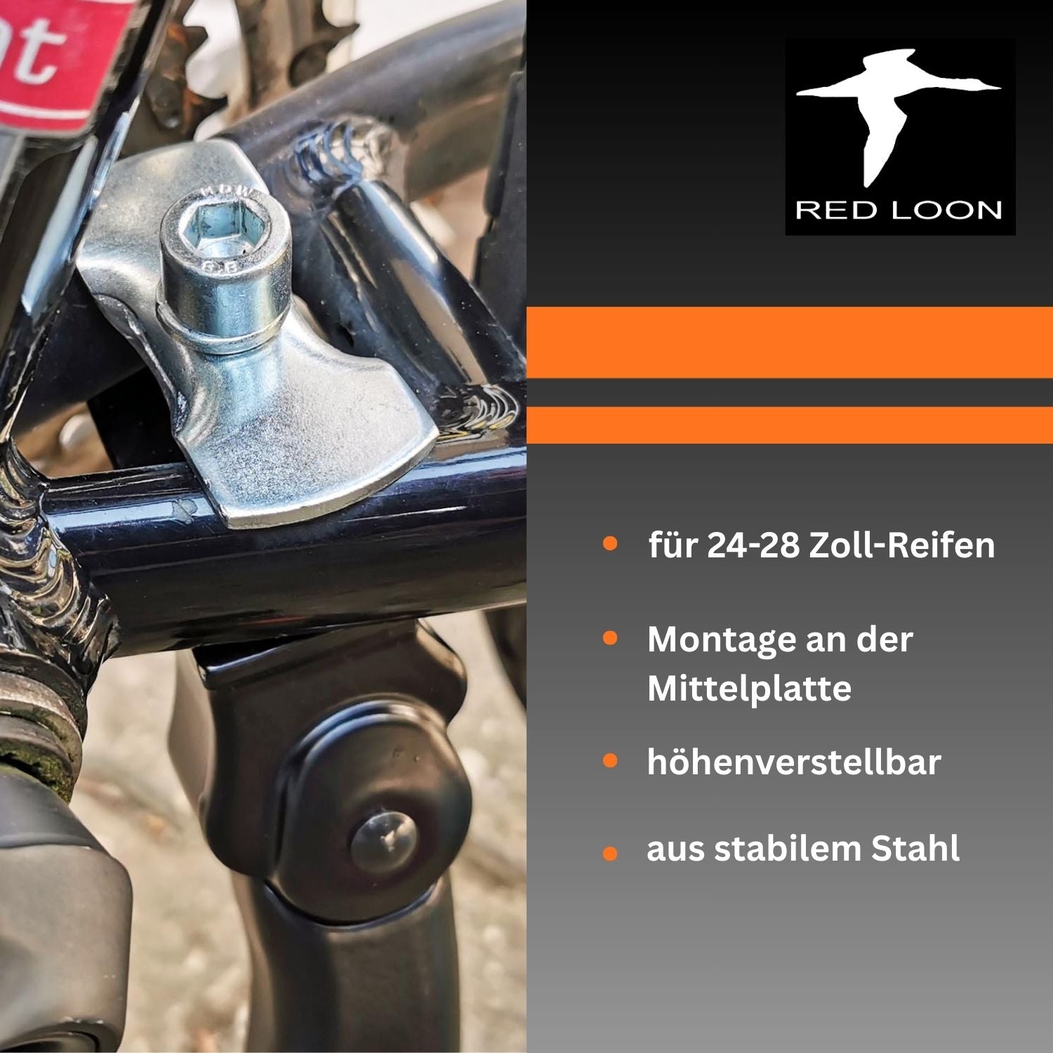 Red Loon Fahrradständer 24-28 Zoll - höhenverstellbarer Seitenständer - Fahrrad Ständer Mittelmontage - aus robustem Stahl - Mittelbauständer für MTB eBike Cityrad Trekkingbike
