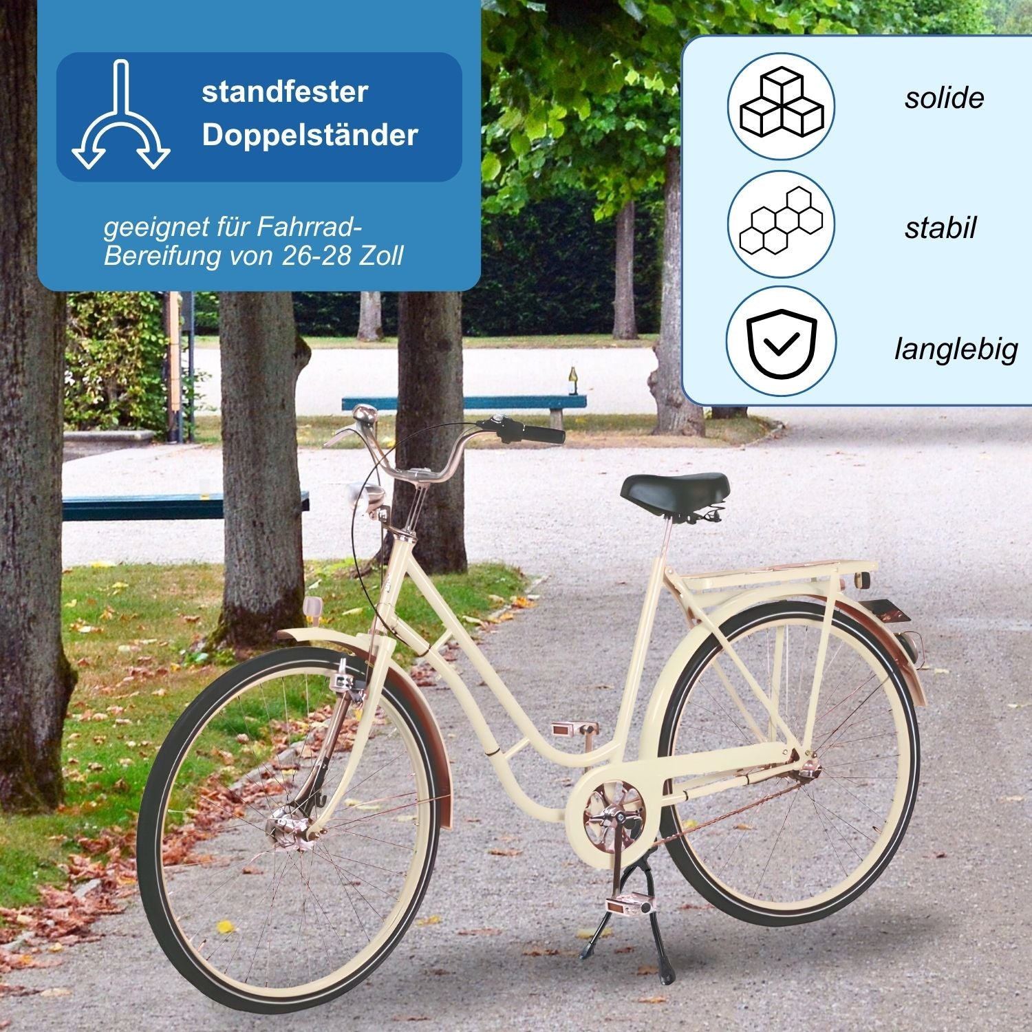 Red Loon Fahrradständer Zweibeinständer - 26 27 28 Zoll - Doppelständer Fahrrad Ständer Aluminium/Stahl - universell MTB Citybike eBike Hollandrad Trekkingbike - Montage Mitte - inkl. Lenkungsdämpfer Ø28,6-31,8mm