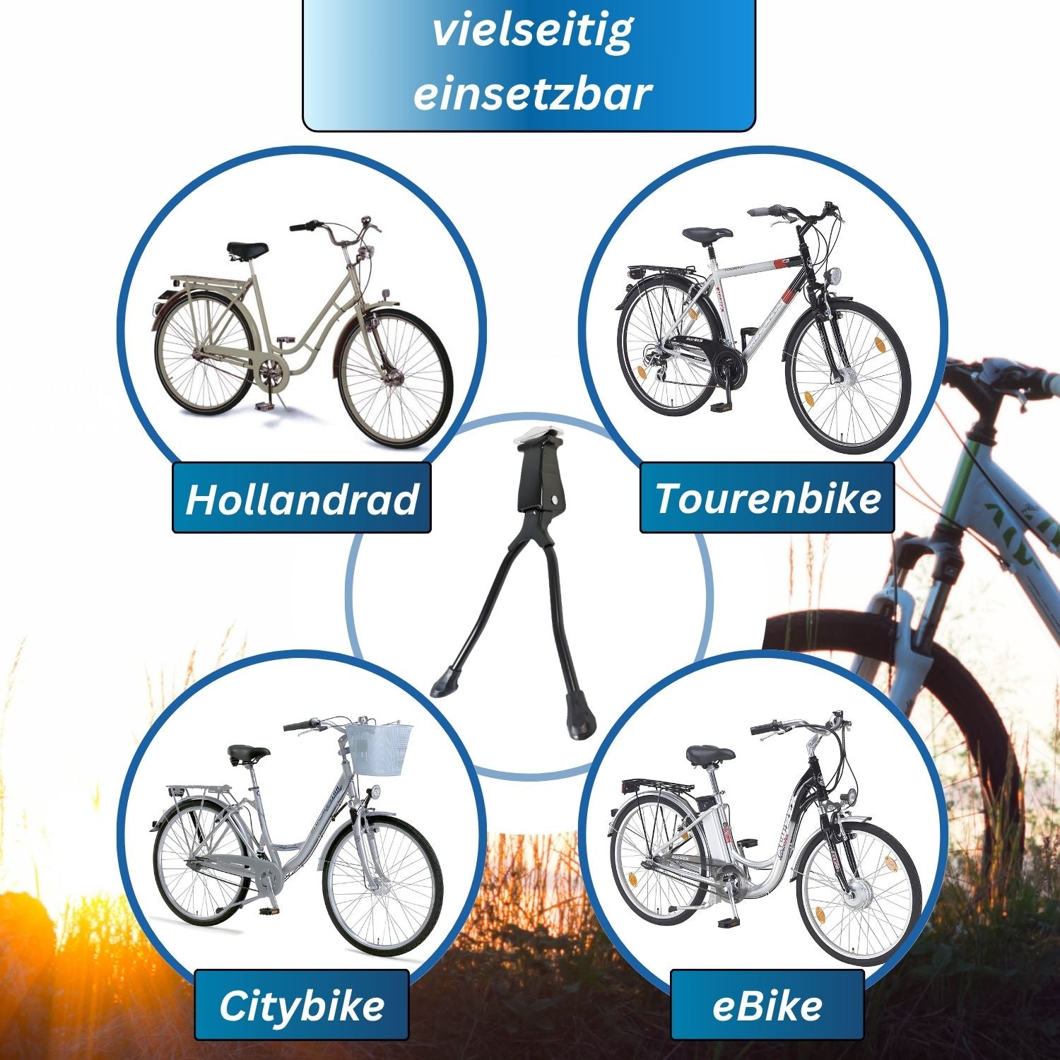 Red Loon Fahrradständer Zweibeinständer - 26 27 28 Zoll - Doppelständer Fahrrad Ständer Aluminium/Stahl - universell MTB Citybike eBike Hollandrad Trekkingbike - Montage Mitte - inkl. Lenkungsdämpfer Ø28,6-31,8mm