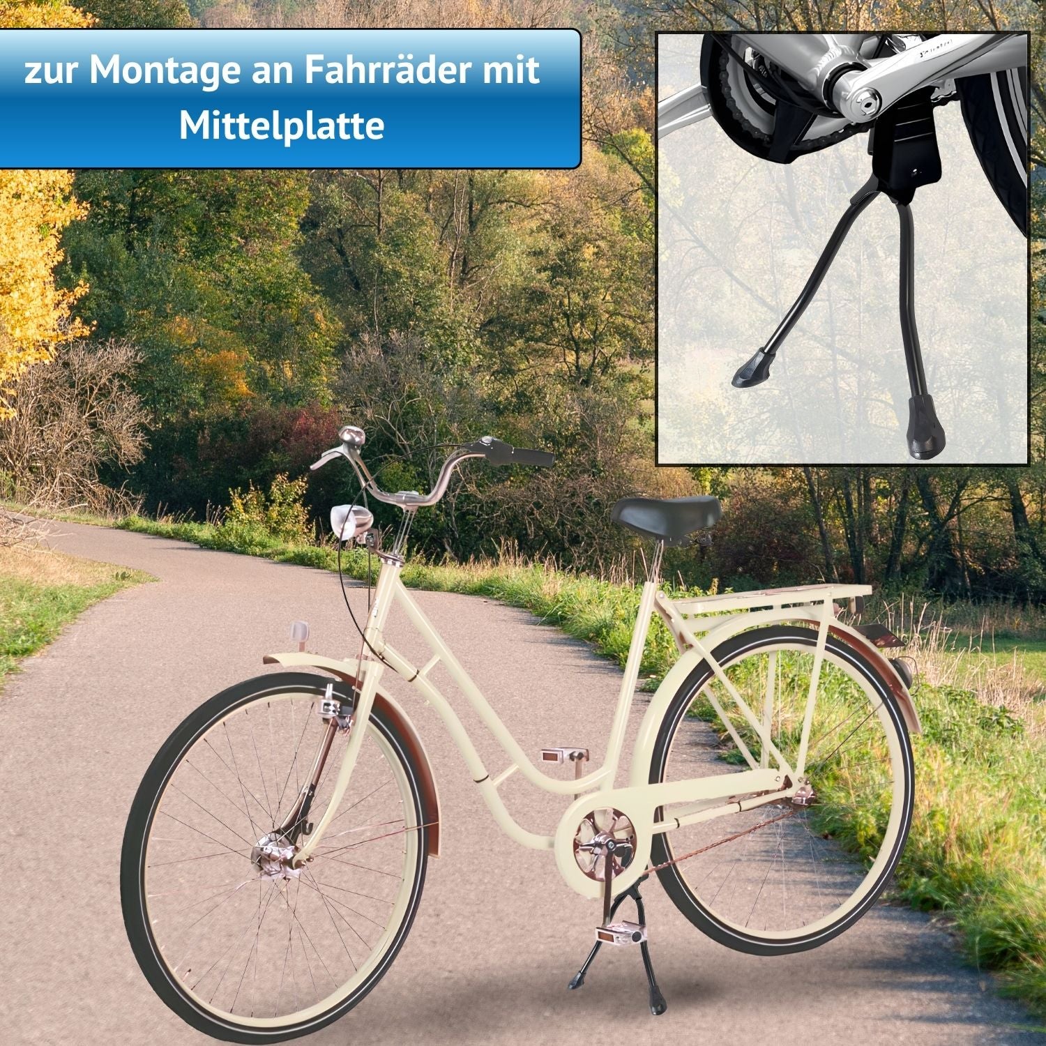 Red Loon Fahrradständer Zweibeinständer - 26 27 28 Zoll - Doppelständer Fahrrad Ständer Aluminium/Stahl - universell MTB Citybike eBike Hollandrad Trekkingbike - Montage Mitte - inkl. Lenkungsdämpfer Ø28,6-31,8mm