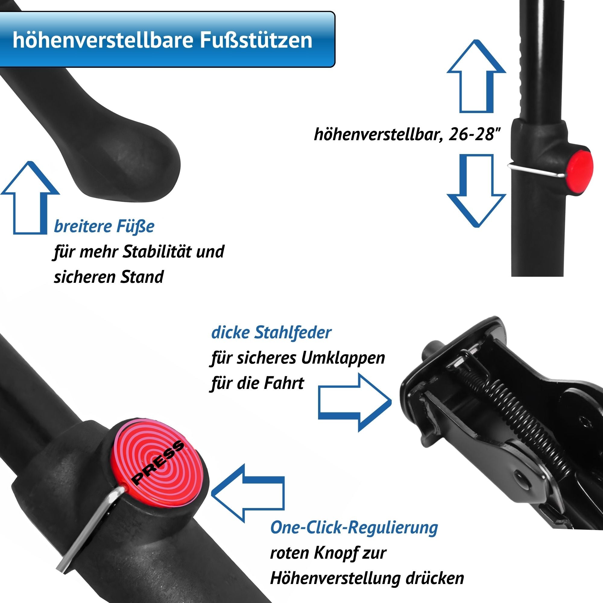 Fahrradständer Zweibeinständer - höhenverstellbar 26 27 28 Zoll - Doppelständer Fahrrad Ständer Aluminium - universell MTB Citybike eBike Hollandrad Trekkingbike - Montage Mitte