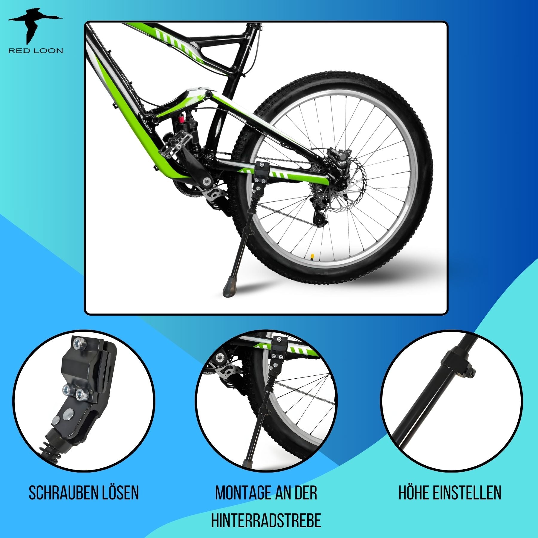 Red Loon Aluminium Seitenständer 24-28" verstellbar Hinterbauständer Fahrradständer