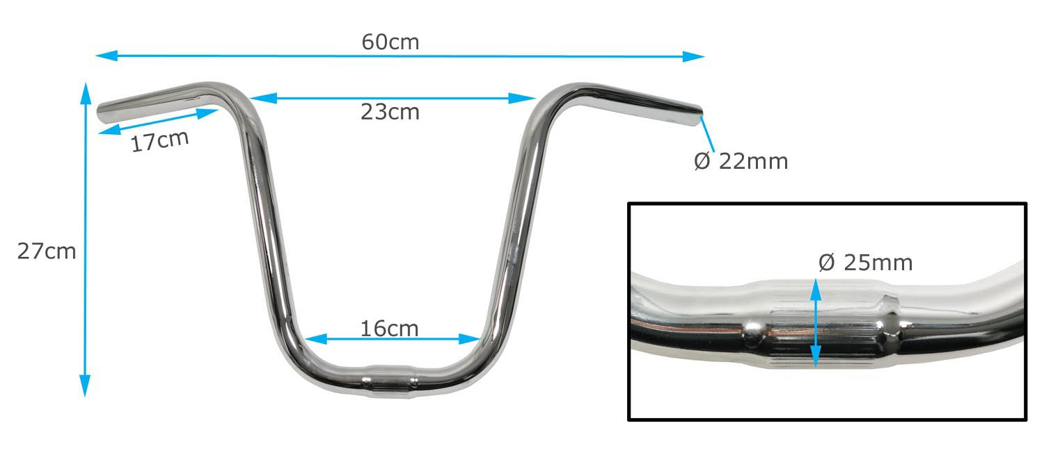 Bonanza Fahrrad Lenker Fahrradlenker Chopper Hochlenker Griffweite 60cm verchromt