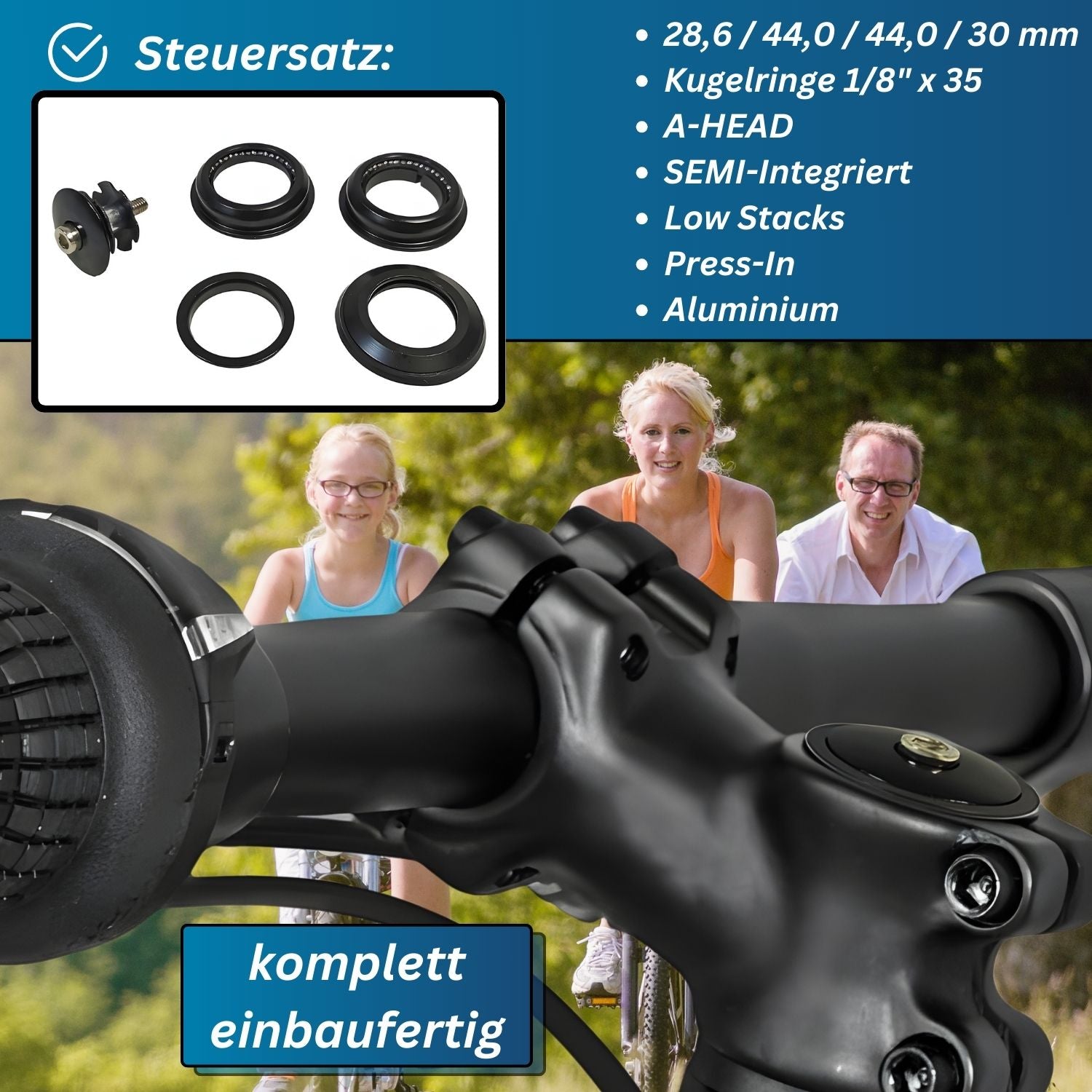 Fahrrad Alu Steuersatz A-Head + Distanzringe 28,6mm Lenkervorbau Lenkkopflager Spacer