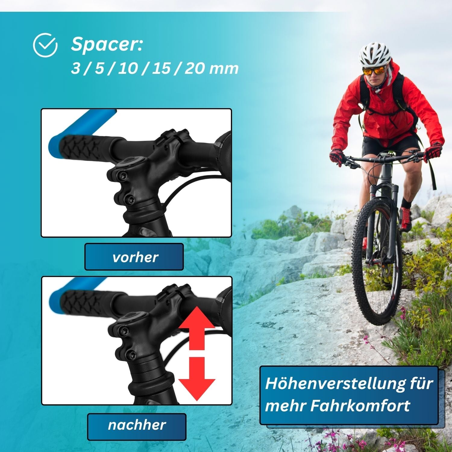Fahrrad Alu Steuersatz A-Head + Distanzringe 28,6mm Lenkervorbau Lenkkopflager Spacer