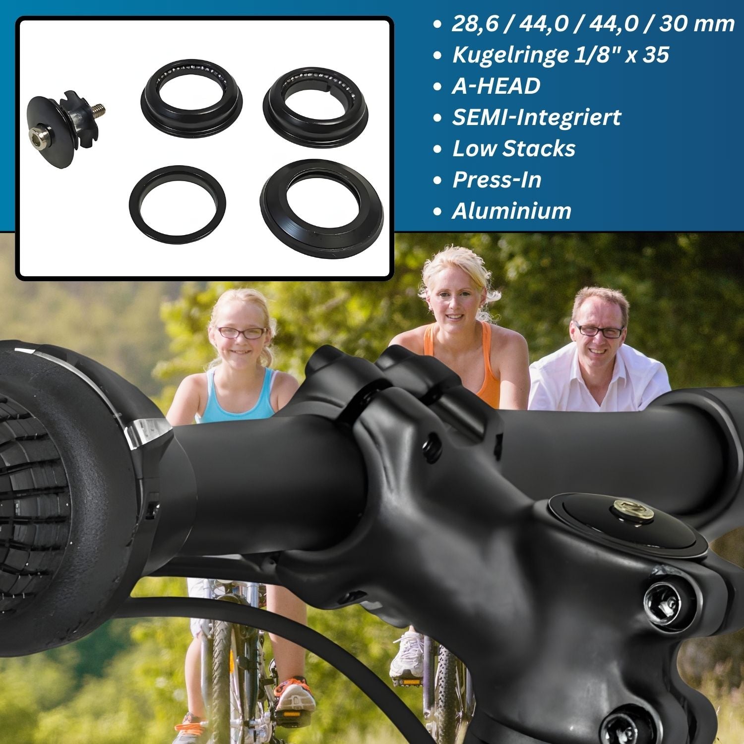 Fahrrad Steuersatz 1 1/8 MTB - Red Loon - Ahead Kugelring semi integriert - Aluminium Lenkkopflager Low Stack - Fahrrad Headset Lenklager Steuerkopf Lager - für Mountainbikes Rennrad Citybikes usw