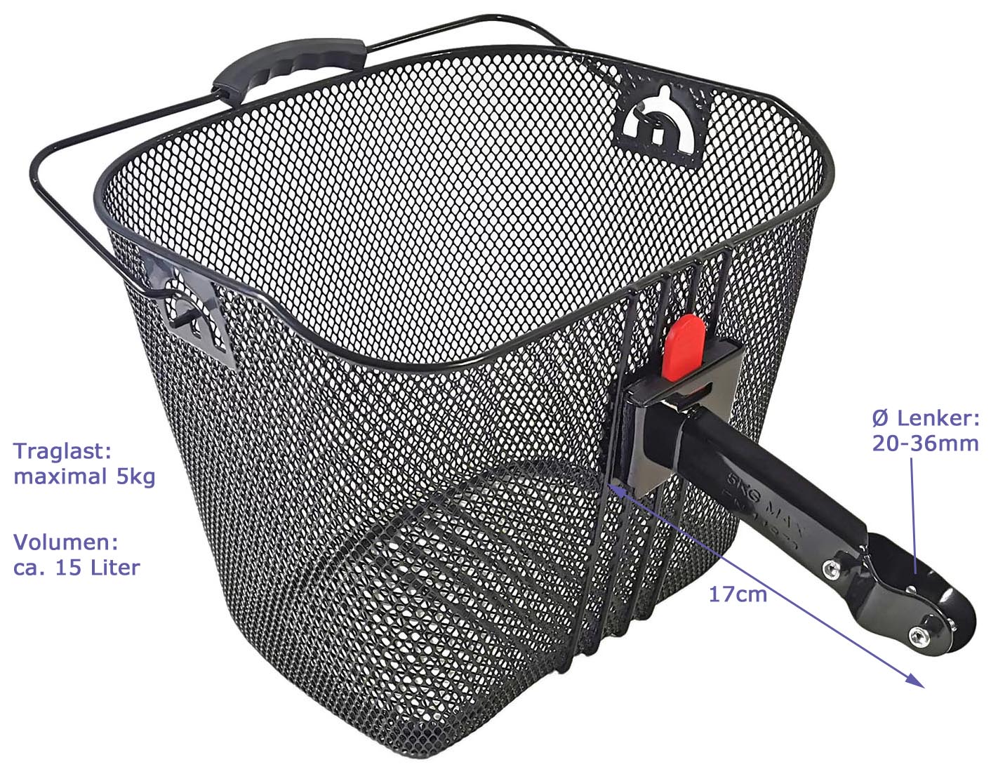 Lenkerkorb Fahrradkorb Korb E-Bike E-Scooter Quick-Halter 15l Red Loon Frontkorb