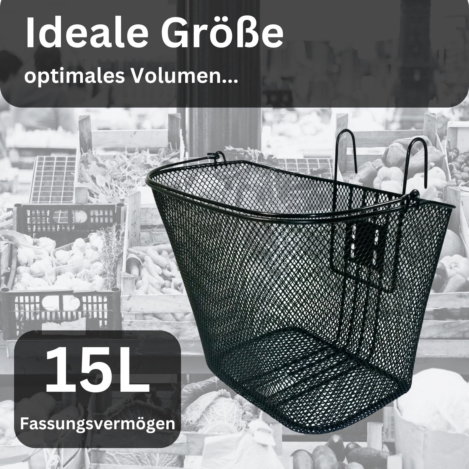 Fahrradkorb Lenkerkorb Fahrrad Tragekorb Vorderradkorb - Red Loon - Korb für vorne auch für eBike eScooter geeignet - Metall engmaschig - Tragegriff - Volumen 15l