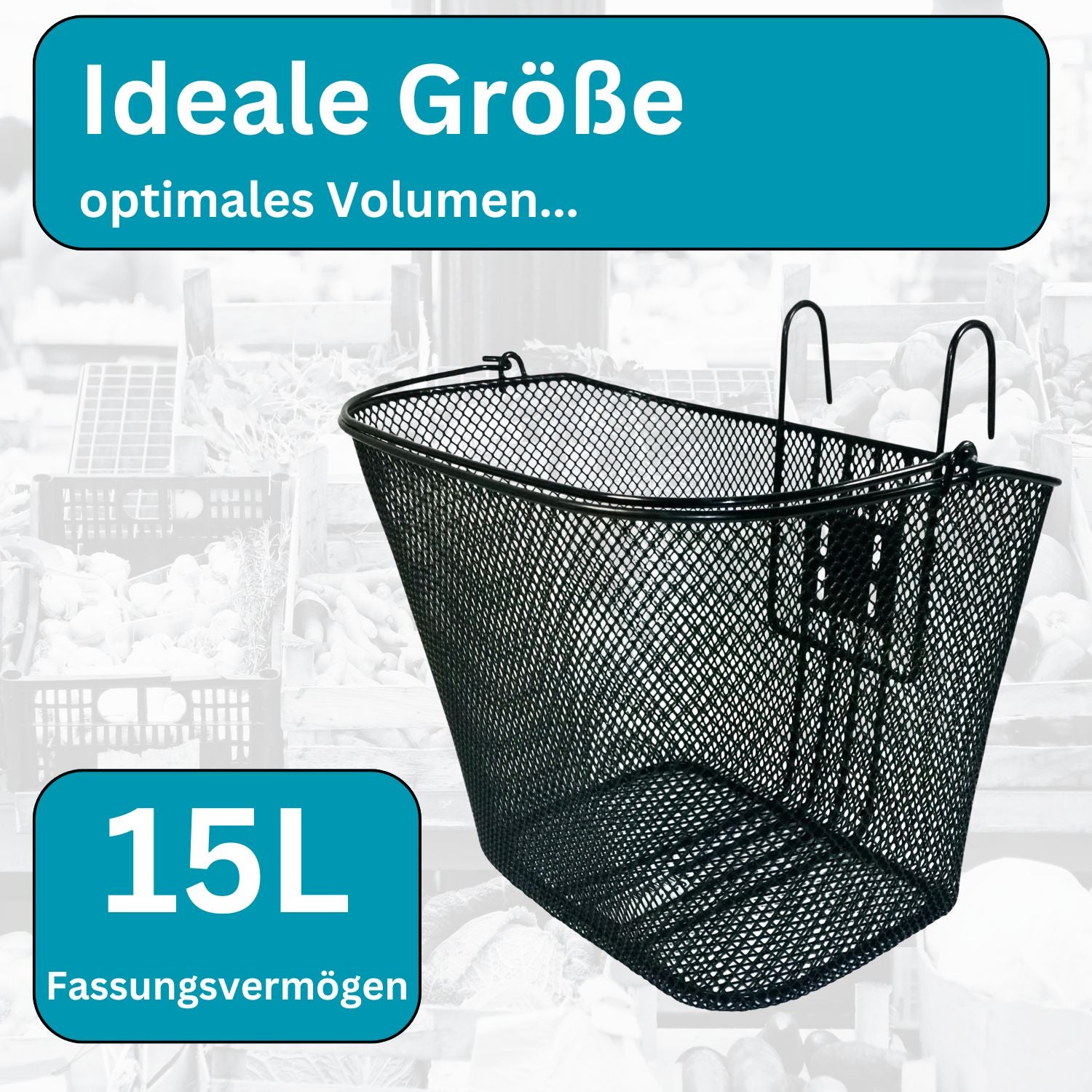 Fahrradkorb Lenkerkorb Tragekorb Korb vorne Montage engmaschig schwarz 15l