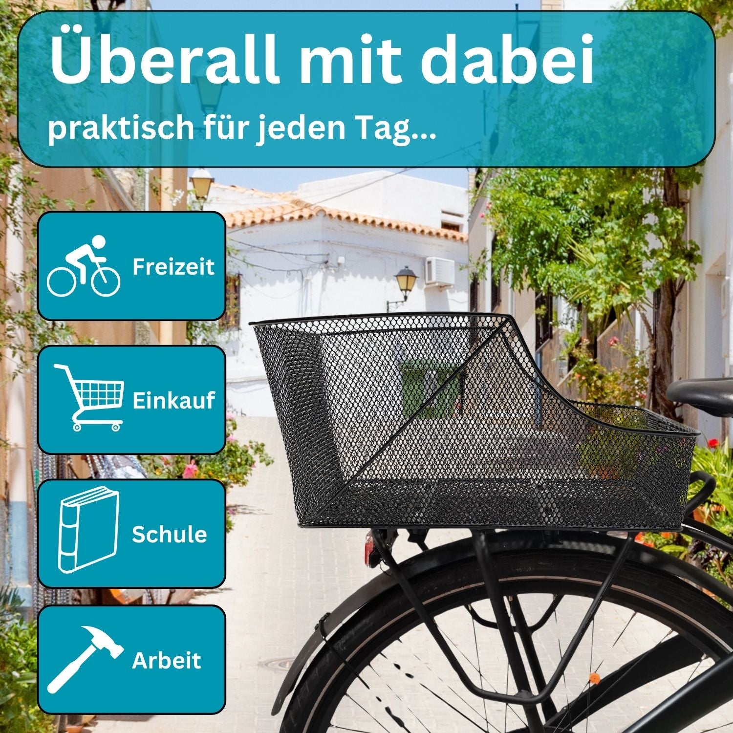 Fahrradkorb XXL Schultaschenkorb Einkaufskorb Gepäckträgerkorb 45 x 30,5 x 21 cm