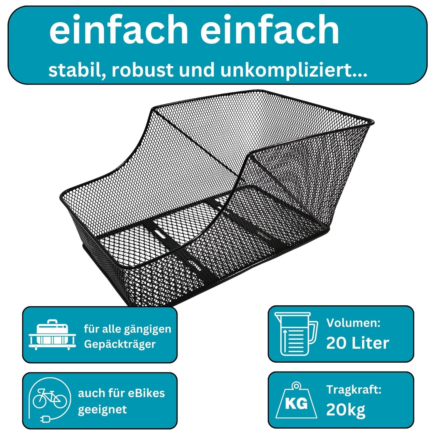 Fahrradkorb XXL Schultaschenkorb Einkaufskorb Gepäckträgerkorb 45 x 30,5 x 21 cm