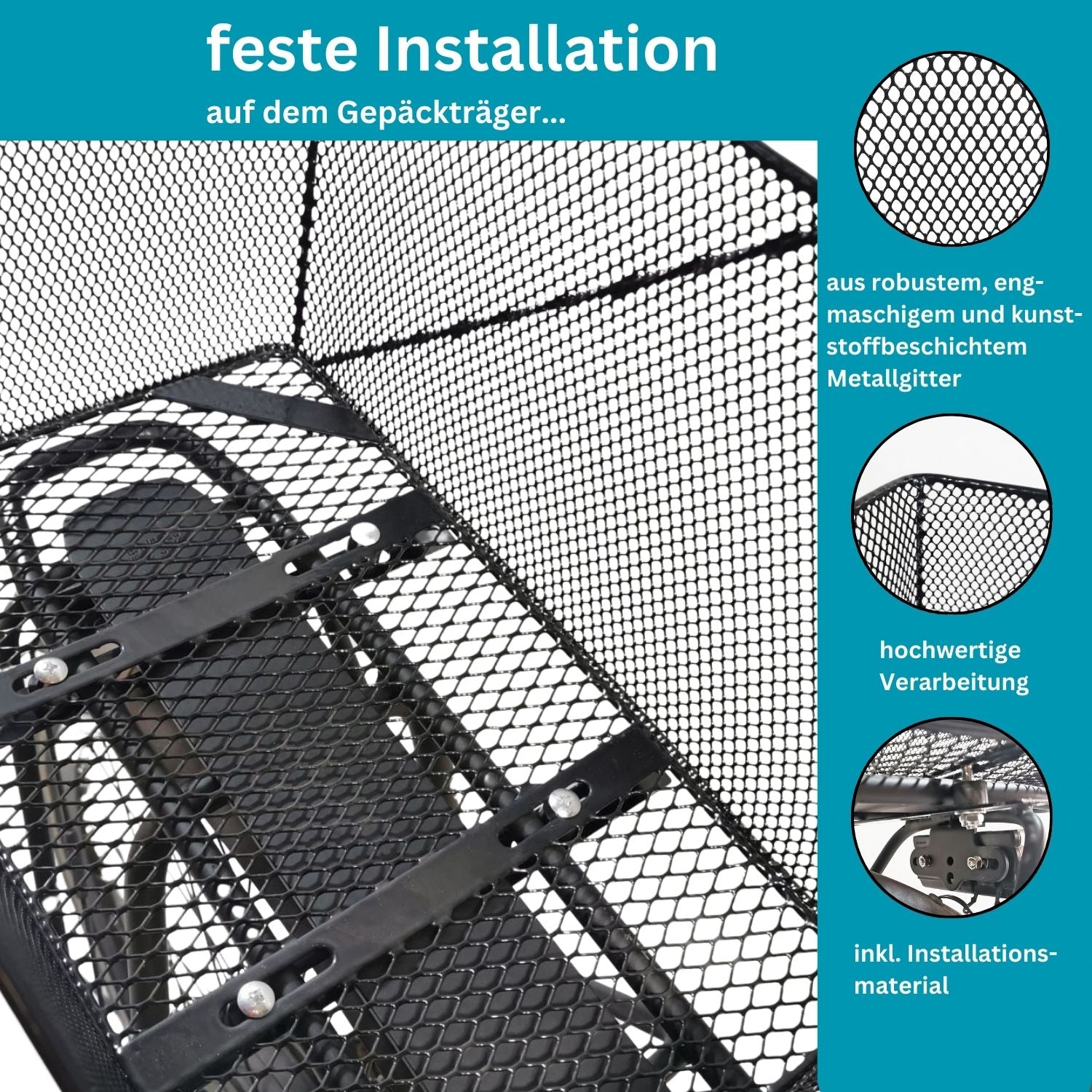 Fahrradkorb XXL Schultaschenkorb Einkaufskorb Gepäckträgerkorb 45 x 30,5 x 21 cm