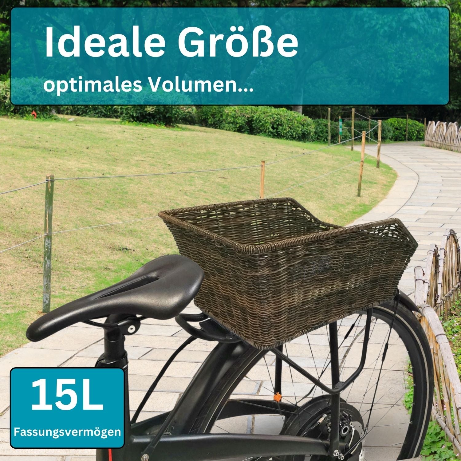 Fahrradkorb hinten XL Gepäckträgerkorb - Red Loon für Fahrrad Gepäckträger - Fahrrad Korb hinten im Rattanlook - Fahrradkorb hinten Schulranzen Taschenkorb