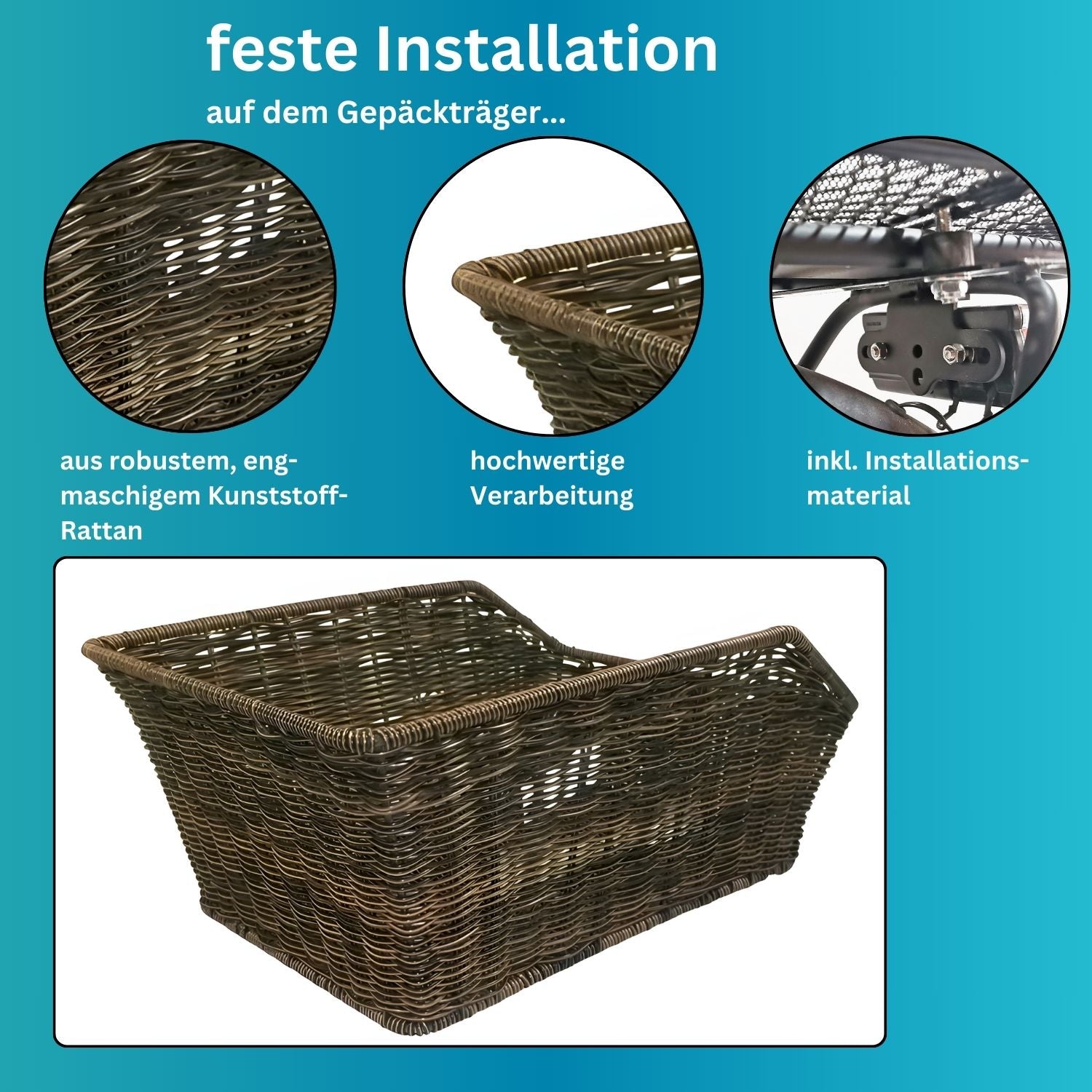 Fahrradkorb hinten XL Gepäckträgerkorb - Red Loon für Fahrrad Gepäckträger - Fahrrad Korb hinten im Rattanlook - Fahrradkorb hinten Schulranzen Taschenkorb