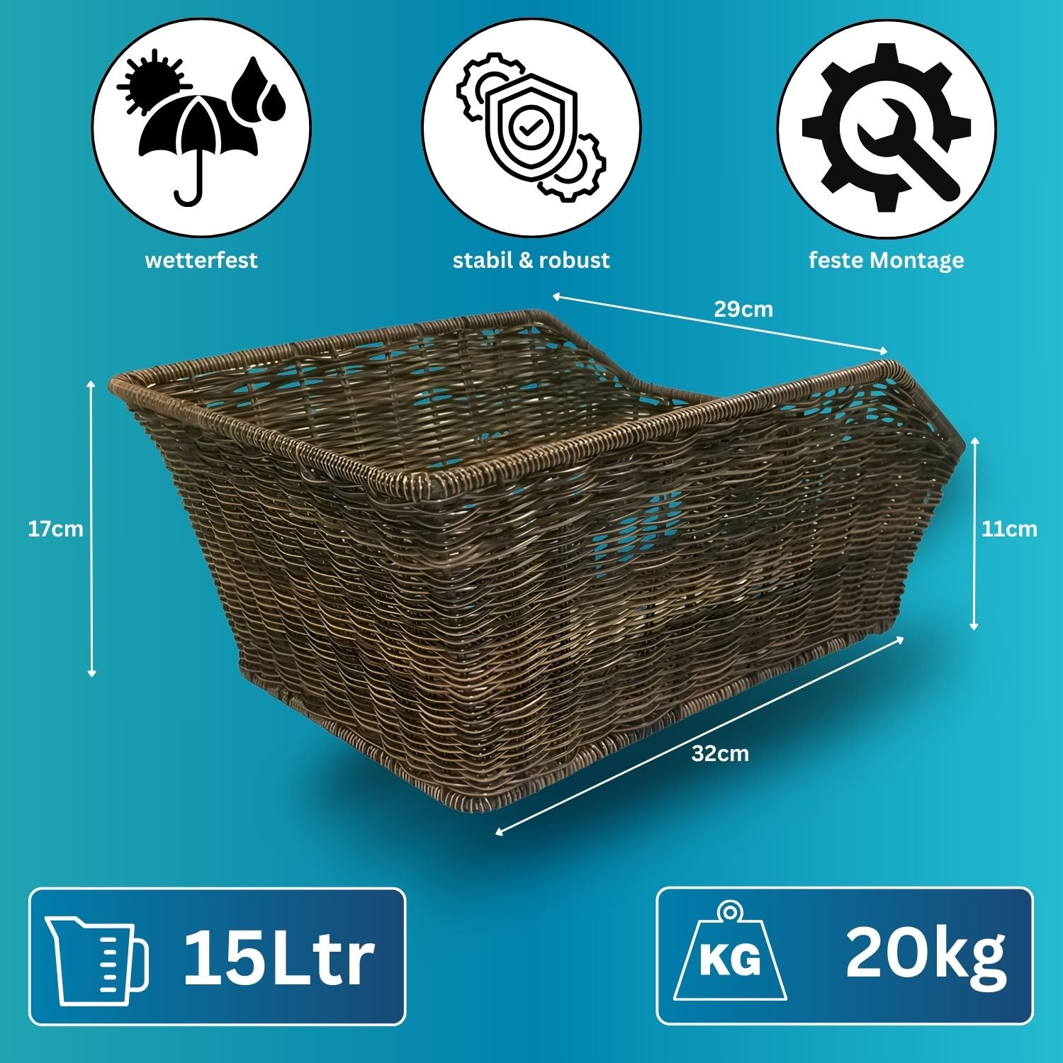 Fahrradkorb hinten XL Gepäckträgerkorb - Red Loon für Fahrrad Gepäckträger - Fahrrad Korb hinten im Rattanlook - Fahrradkorb hinten Schulranzen Taschenkorb