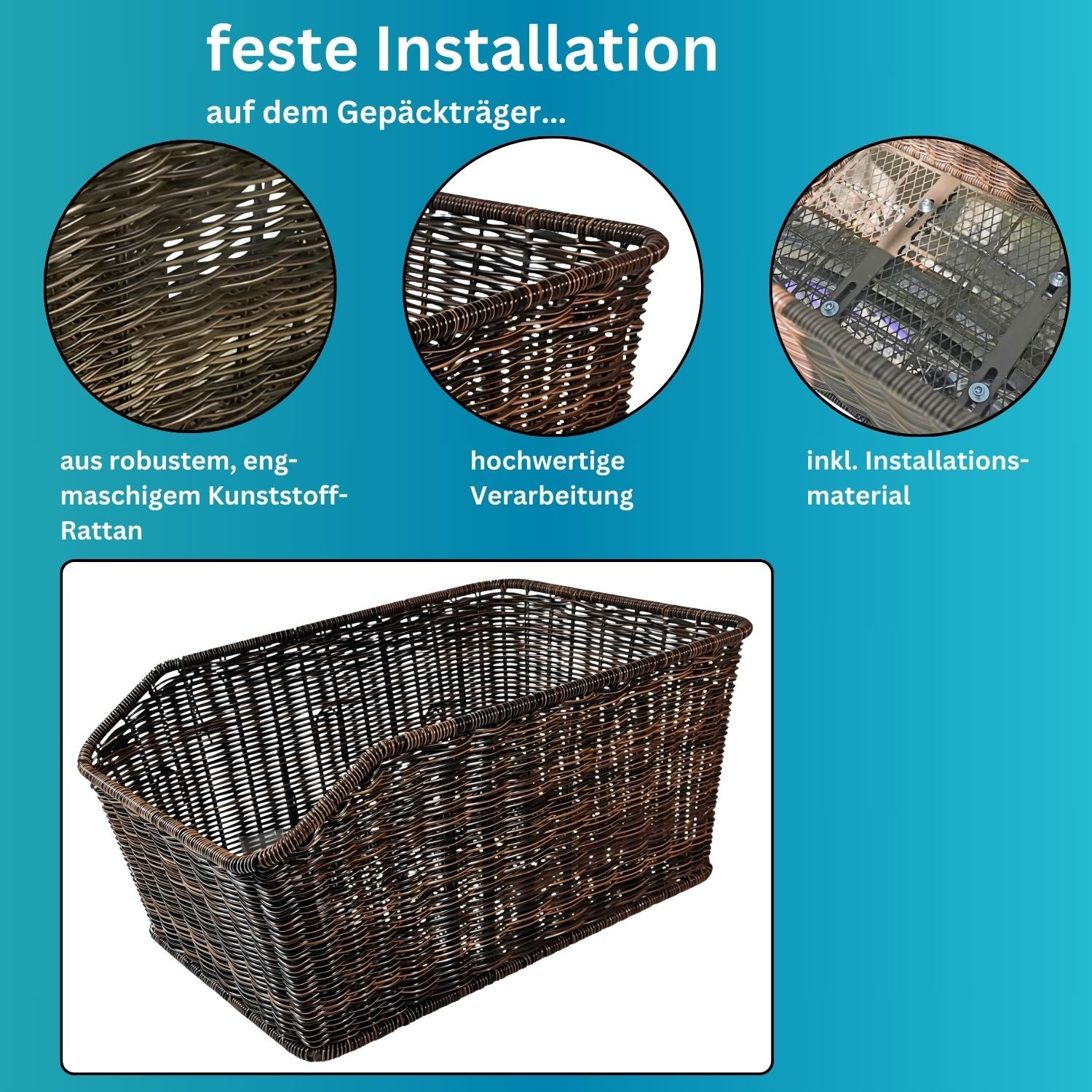Fahrradkorb hinten XXL Gepäckträgerkorb - Red Loon für Fahrrad Gepäckträger - Fahrrad Korb hinten im Rattanlook - Fahrradkorb hinten Schulranzen Taschenkorb
