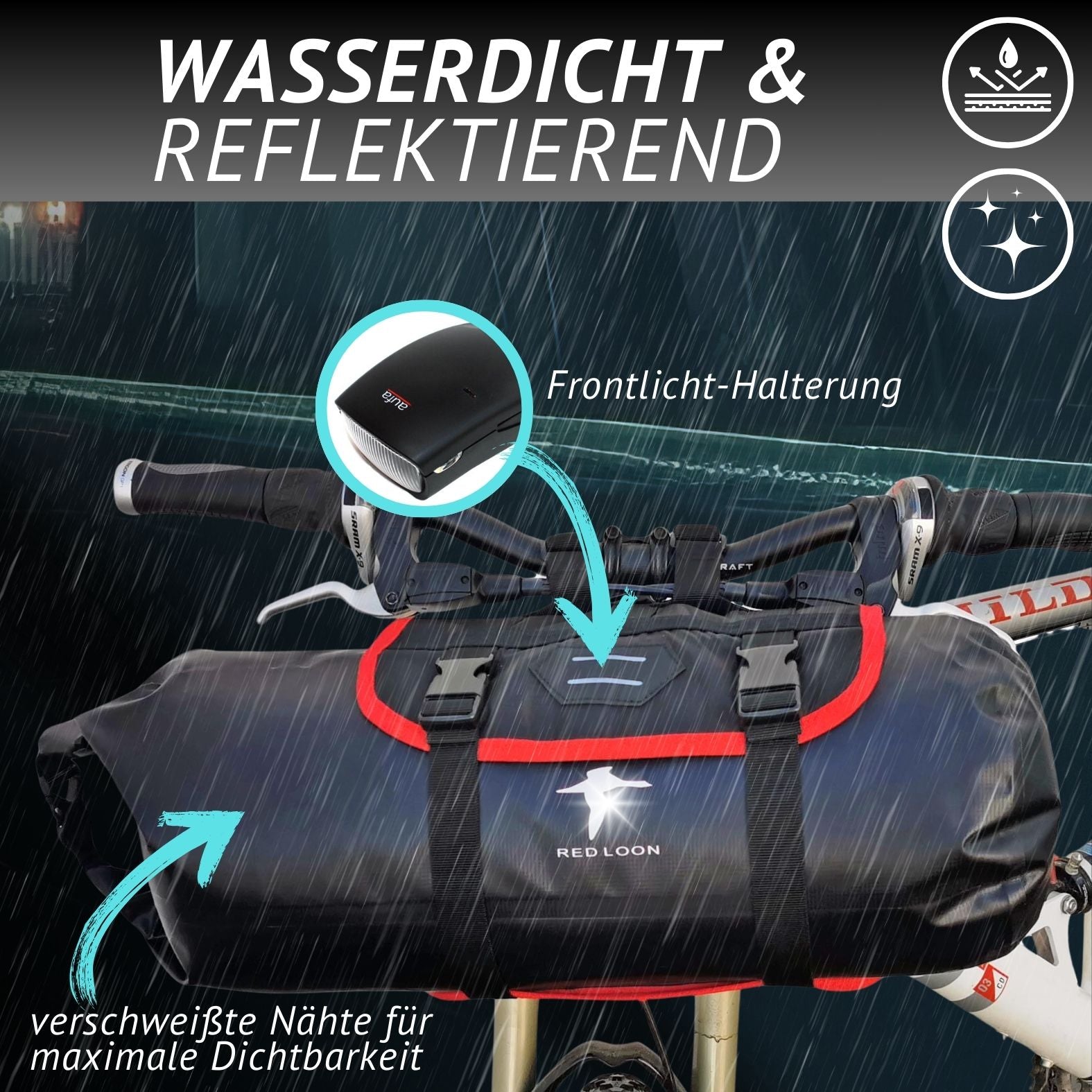 Red Loon Lenkertasche Fahrrad Packtasche - 10 Liter Fahrradtasche Lenker - Rollpack Tasche wasserdicht Dry Bag Pannier - Lenkerrolle Fahrradlenker Packtasche abnehmbar