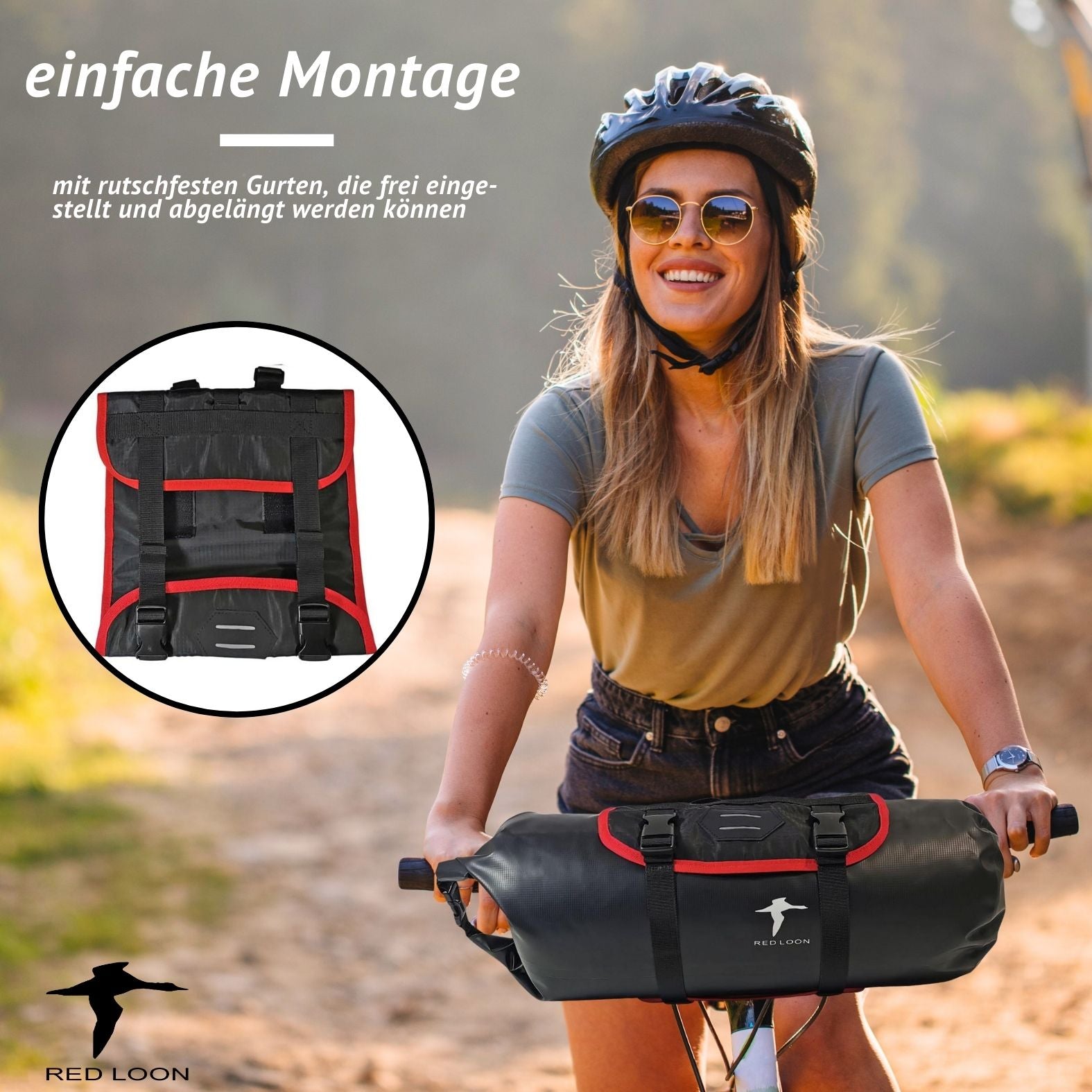 Red Loon Lenkertasche Fahrrad Packtasche - 10 Liter Fahrradtasche Lenker - Rollpack Tasche wasserdicht Dry Bag Pannier - Lenkerrolle Fahrradlenker Packtasche abnehmbar