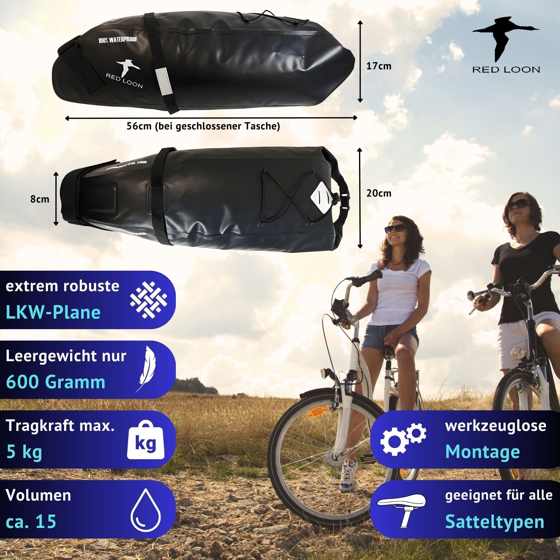 Satteltasche Red Loon Backloader 15Ltr wasserdicht Fahrradtasche Bikepacking Packtasche