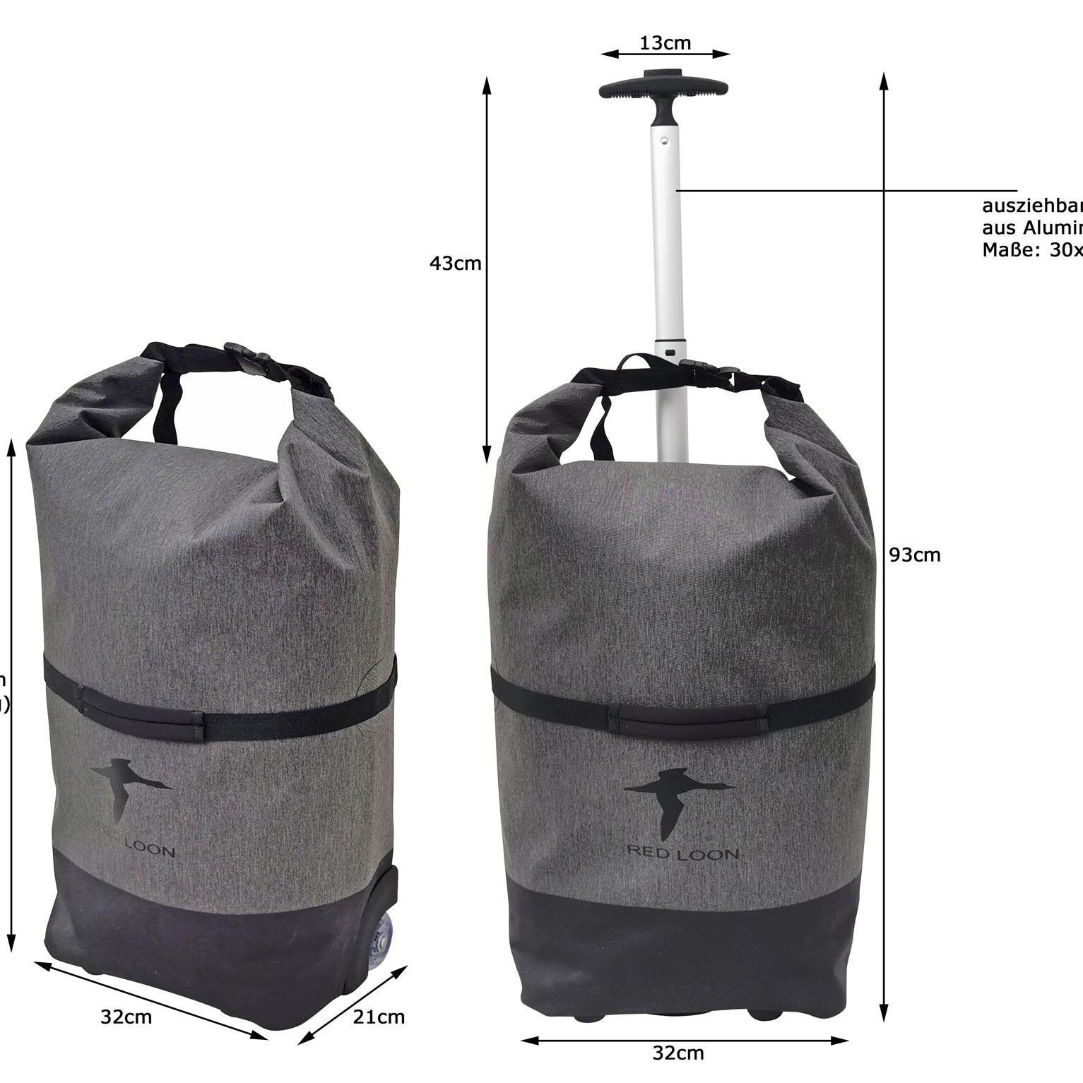 Red Loon Packtasche & Trolley 28 Ltr Gepäckträgertasche Fahrradtasche mit Teleskopgriff wasserdicht