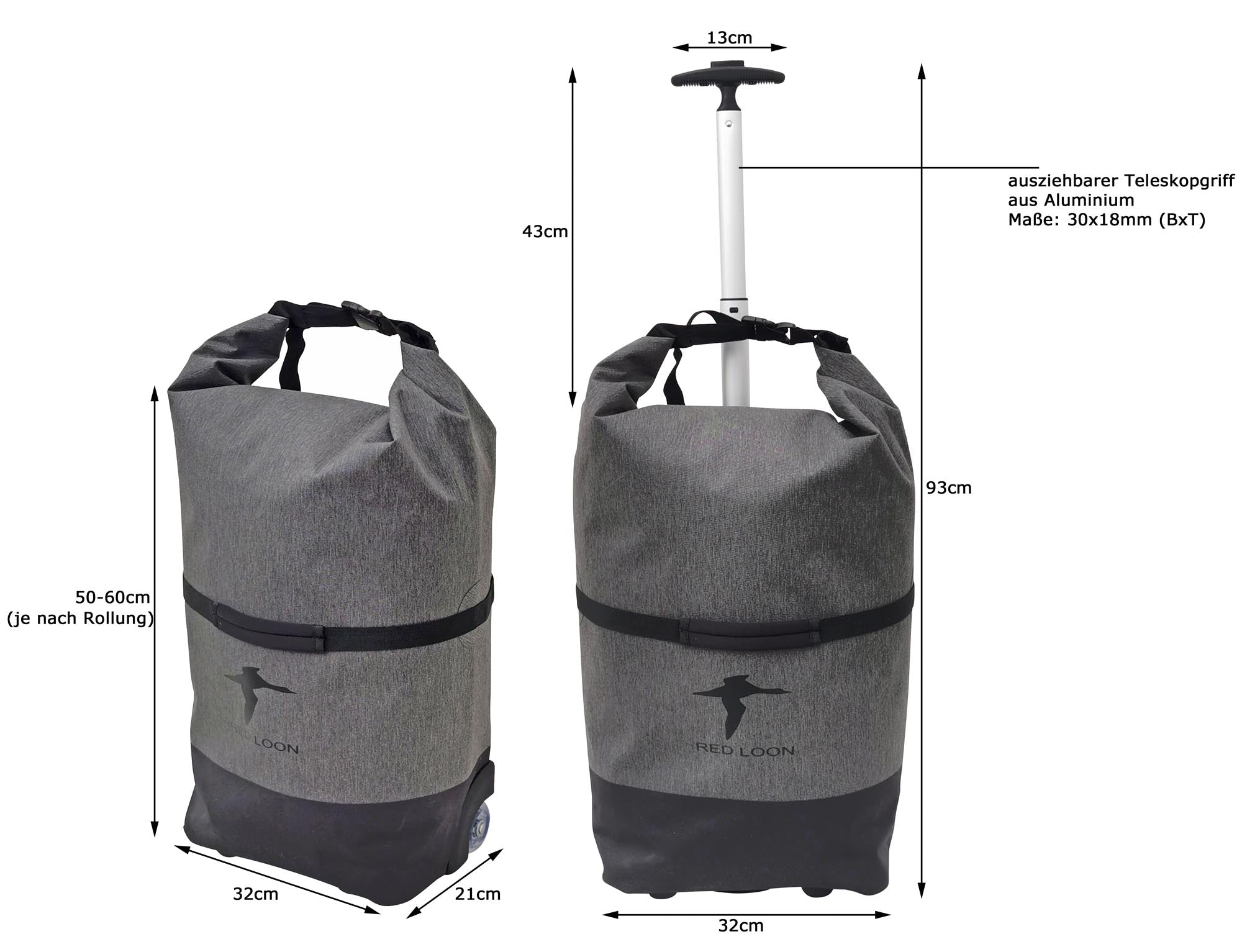 Red Loon Packtasche & Trolley 28 Ltr Gepäckträgertasche Fahrradtasche mit Teleskopgriff wasserdicht