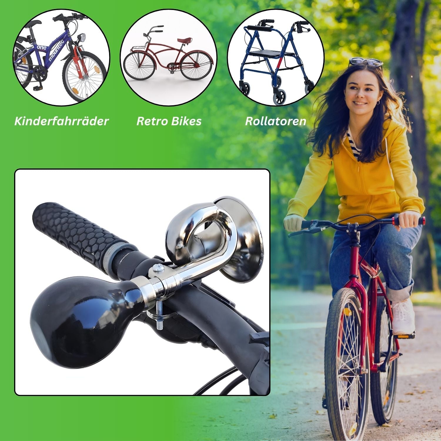 Red Loon Retro Fahrradhupe aus Metall - Fahrrad Hupe Lenkerhupe Ø 22,2 mm - Ballhupe Fahrradklingel Signal Horn für Fahrräder - Hupe Fahrrad Metall Gummi Fahrradglocke