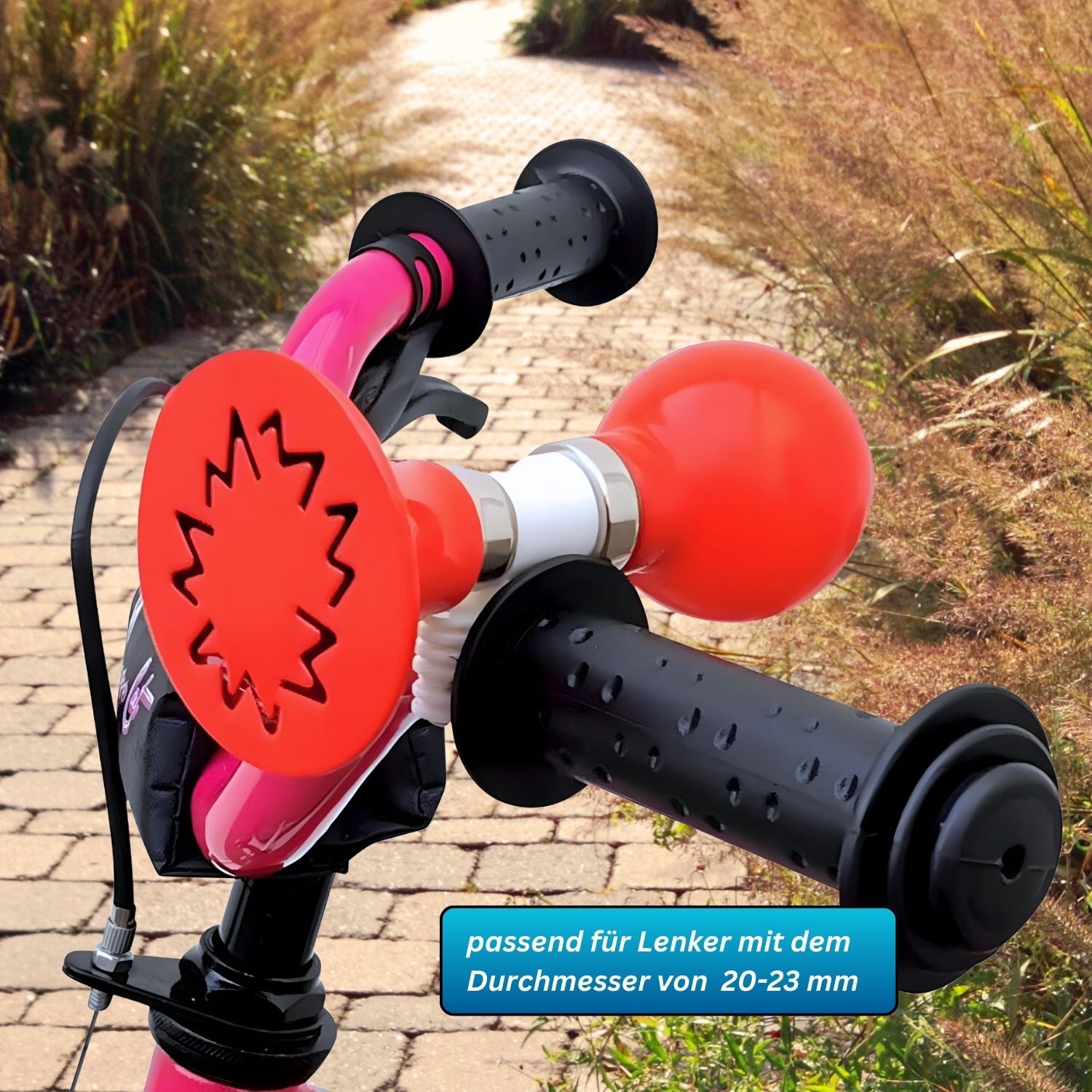 Red Loon Kinder Fahrradhupe - Hupe Kinderfahrrad - Lenkerhupe 20-23 mm - Ballhupe Fahrradklingel Signal Horn für Fahrräder Roller Lauflernrad - Hupe Fahrrad Metall Gummi Warnklingel