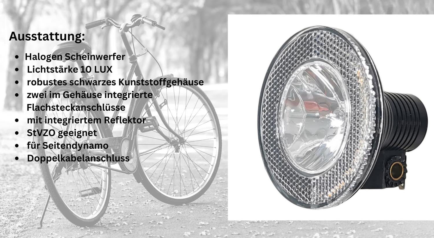 Fahrrad Halogen Scheinwerfer Front Licht Lampe Beleuchtung Halogen 10 Lux für Seitendynamo StVZO Red Loon