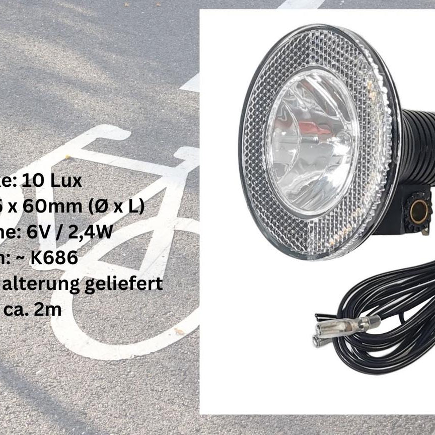 Fahrrad Halogen Scheinwerfer Front Licht Lampe Beleuchtung Halogen 10 Lux für Seitendynamo StVZO Red Loon