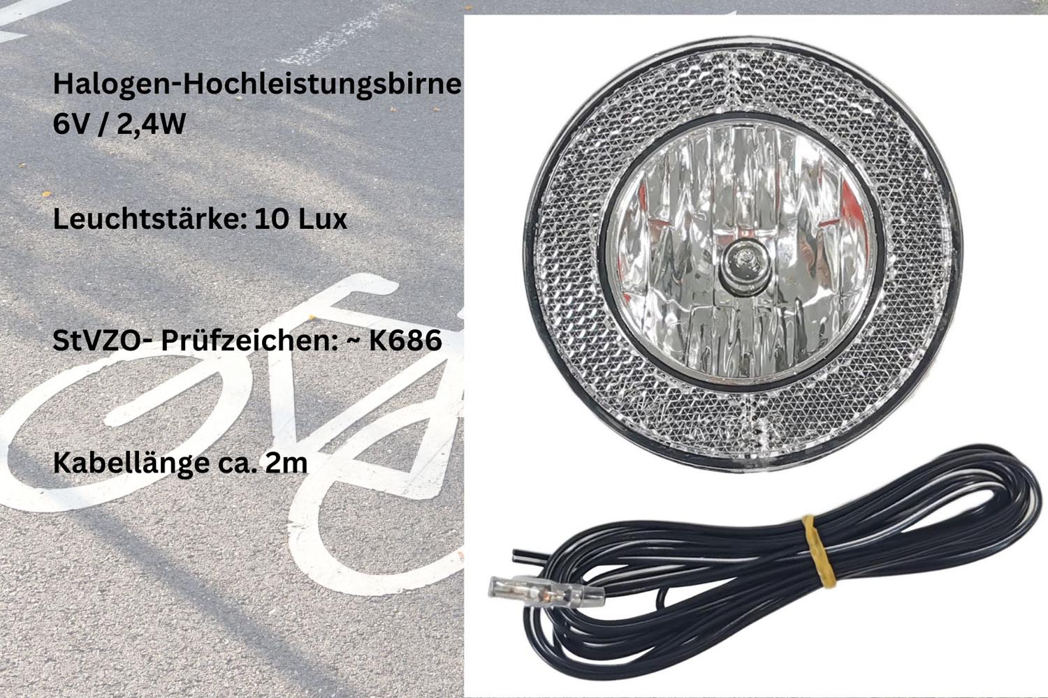Fahrrad Halogen Scheinwerfer Front Licht Lampe Beleuchtung Halogen 10 Lux für Seitendynamo StVZO Red Loon