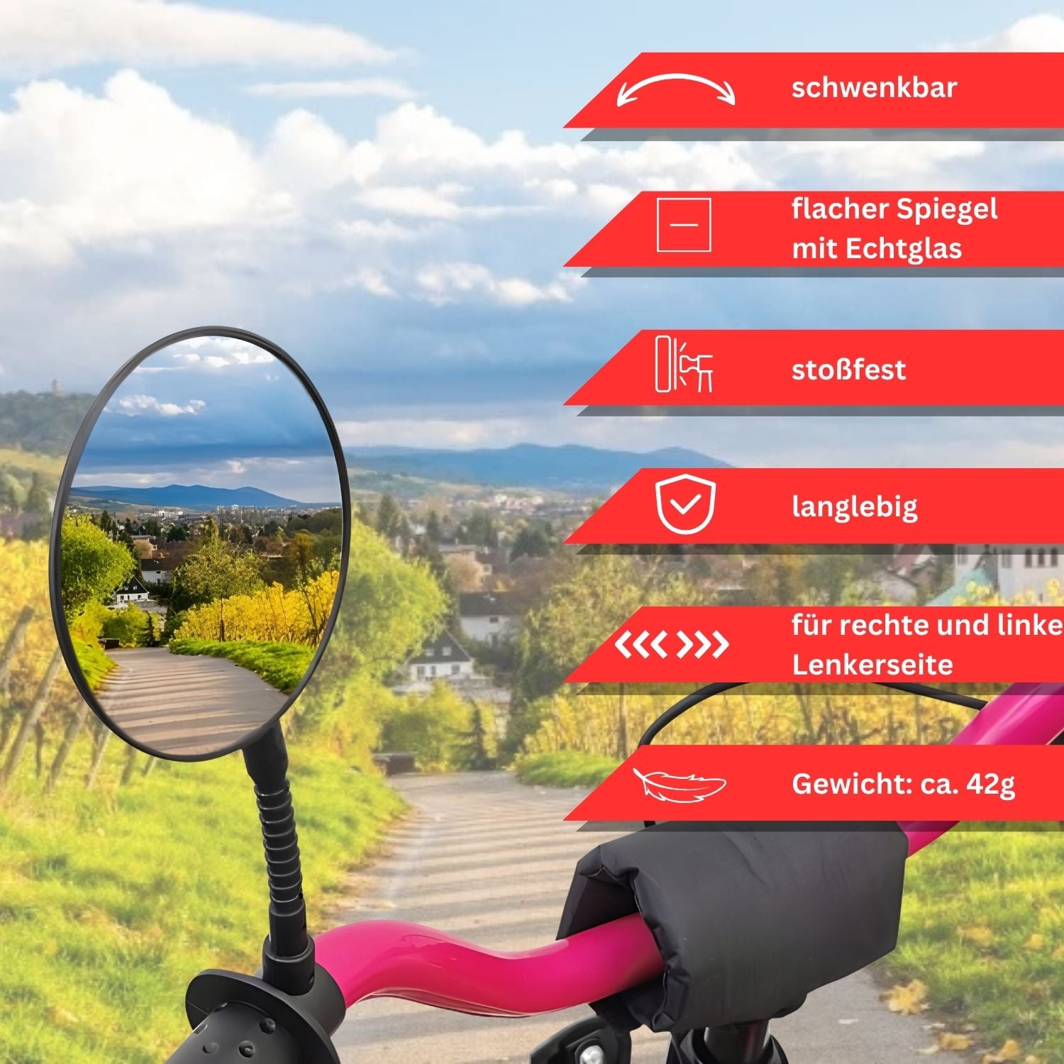 Red Loon Kinder Fahrradspiegel für Lenker - Rückspiegel Fahrrad Fahrradrückspiegel Kinderfahrrad - Lenkerspiegel Fahrrad Spiegel Rückspiegel - rechts & links - Kinderrad Roller Lauflernrad Dreirad