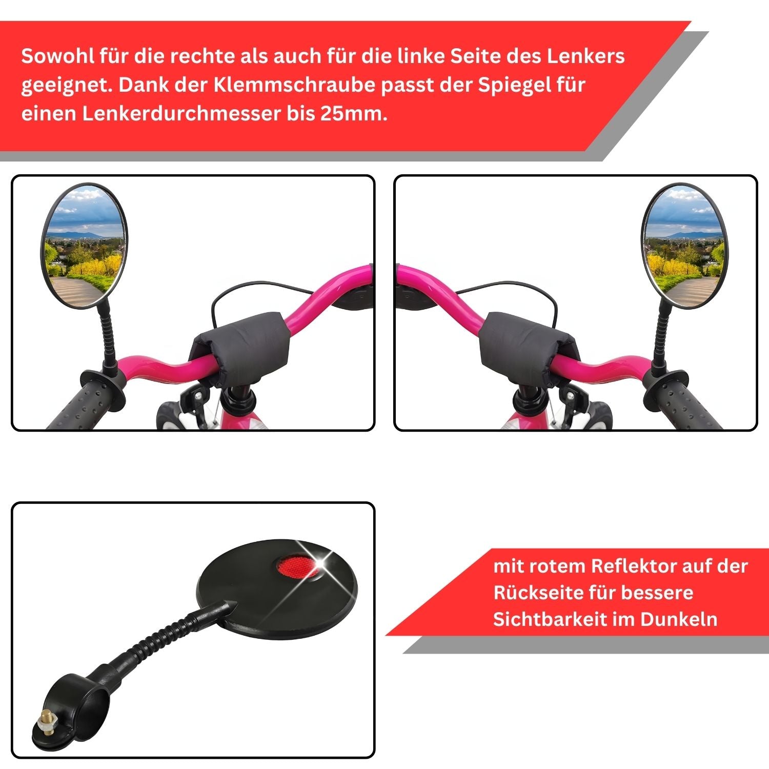 Red Loon Kinder Fahrradspiegel für Lenker - Rückspiegel Fahrrad Fahrradrückspiegel Kinderfahrrad - Lenkerspiegel Fahrrad Spiegel Rückspiegel - rechts & links - Kinderrad Roller Lauflernrad Dreirad