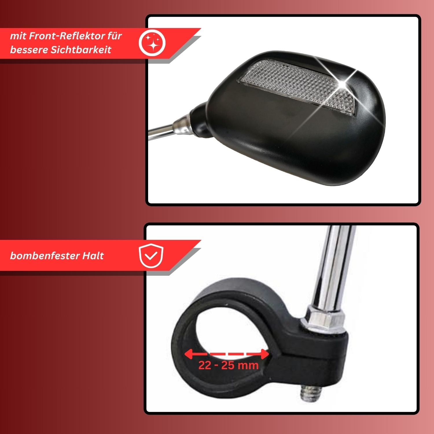 Red Loon Fahrradspiegel für Lenker - rechts & links - Rückspiegel Fahrrad Fahrradrückspiegel E Bike - Lenkerspiegel Fahrrad Spiegel Rückspiegel - 360° drehbar - für Fahrrad Rennrad Mountainbikes usw