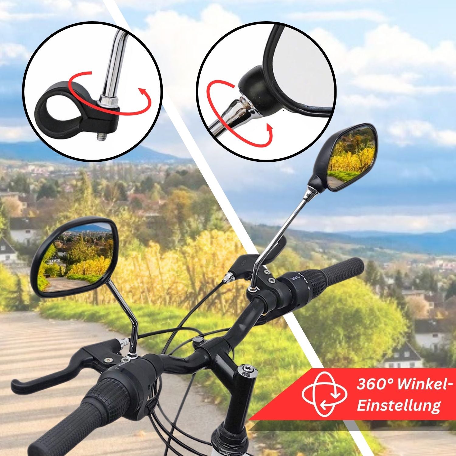 Red Loon Fahrradspiegel für Lenker - rechts & links - Rückspiegel Fahrrad Fahrradrückspiegel E Bike - Lenkerspiegel Fahrrad Spiegel Rückspiegel - 360° drehbar - für Fahrrad Rennrad Mountainbikes usw