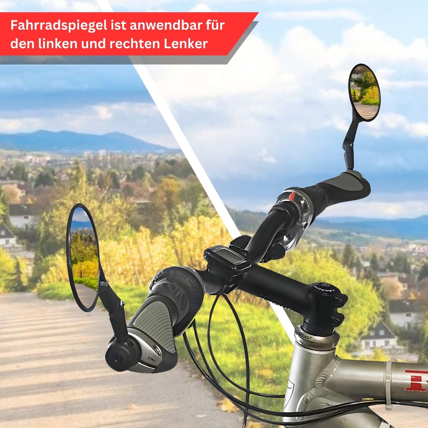 2x Red Loon Fahrradspiegel für Lenker - Rückspiegel Fahrrad Fahrradrückspiegel E Bike - Lenkerspiegel Fahrrad Spiegel konvex - klappbar 360° drehbar - für Fahrrad Rennrad Mountainbikes usw