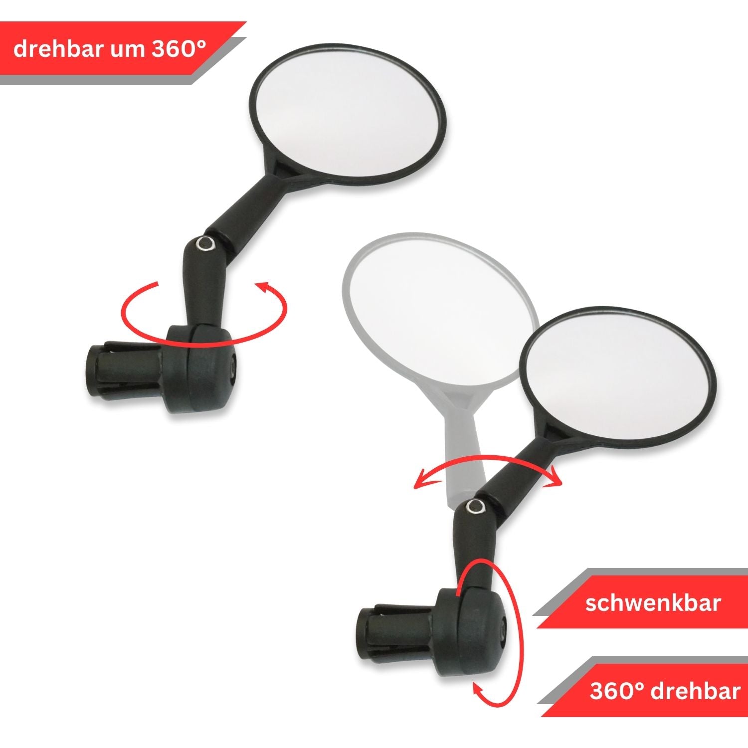 Red Loon Fahrradspiegel für Lenker - Rückspiegel Fahrrad Fahrradrückspiegel E Bike - Lenkerspiegel Fahrrad Spiegel konvex - klappbar 360° drehbar - für Fahrrad Rennrad Mountainbikes usw