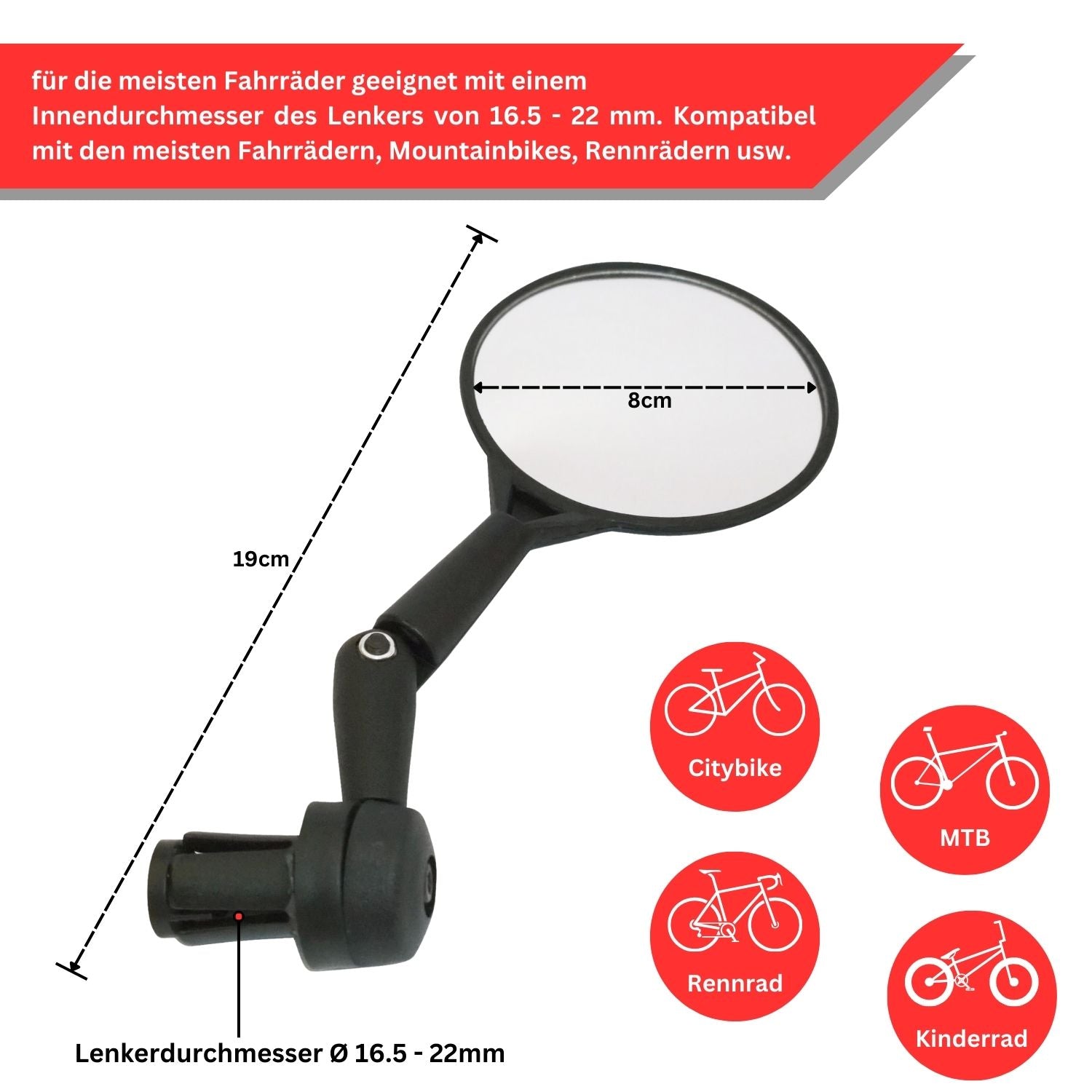 Red Loon Fahrradspiegel für Lenker - Rückspiegel Fahrrad Fahrradrückspiegel E Bike - Lenkerspiegel Fahrrad Spiegel konvex - klappbar 360° drehbar - für Fahrrad Rennrad Mountainbikes usw