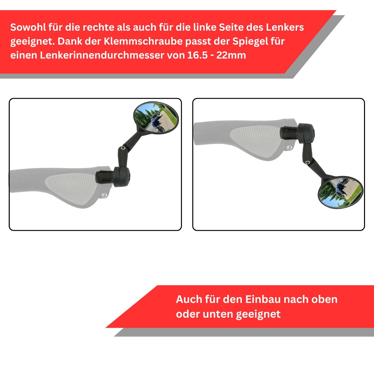 Red Loon Fahrradspiegel für Lenker - Rückspiegel Fahrrad Fahrradrückspiegel E Bike - Lenkerspiegel Fahrrad Spiegel konvex - klappbar 360° drehbar - für Fahrrad Rennrad Mountainbikes usw