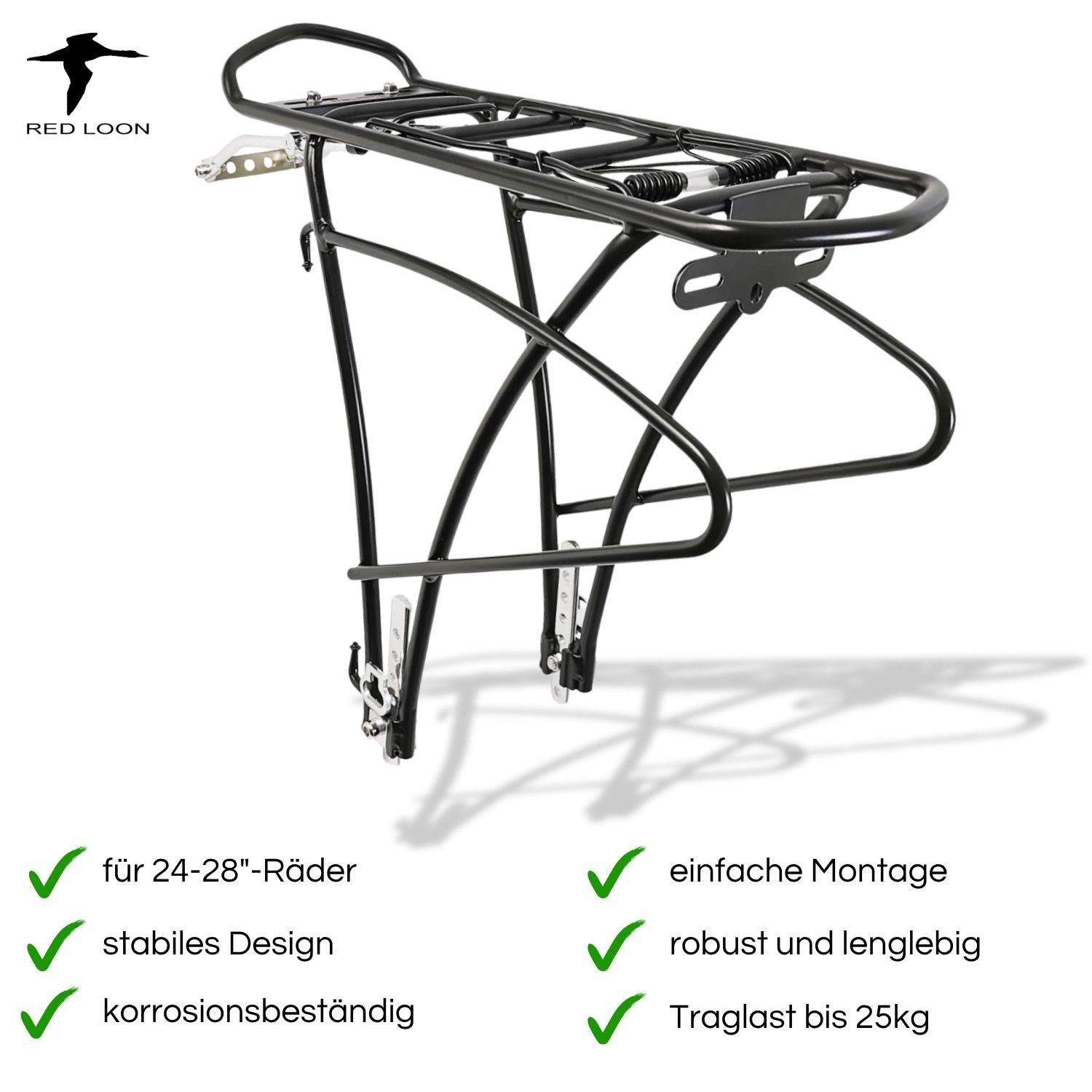 Red Loon Fahrrad Gepäckträger hinten - Fahrradgepäckträger mit Federklappe - Aluminiumlegierung - Rad Gepäckträger passend für 24-28" verstellbar - Tragkraft bis 25kg