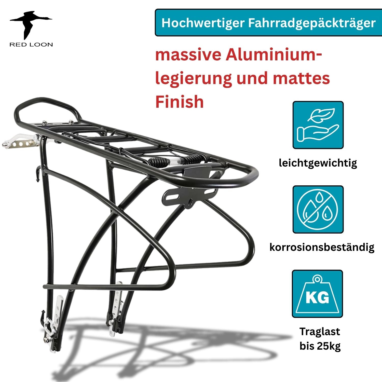 Red Loon Fahrrad Gepäckträger hinten - Fahrradgepäckträger mit Federklappe - Aluminiumlegierung - Rad Gepäckträger passend für 24-28" verstellbar - Tragkraft bis 25kg