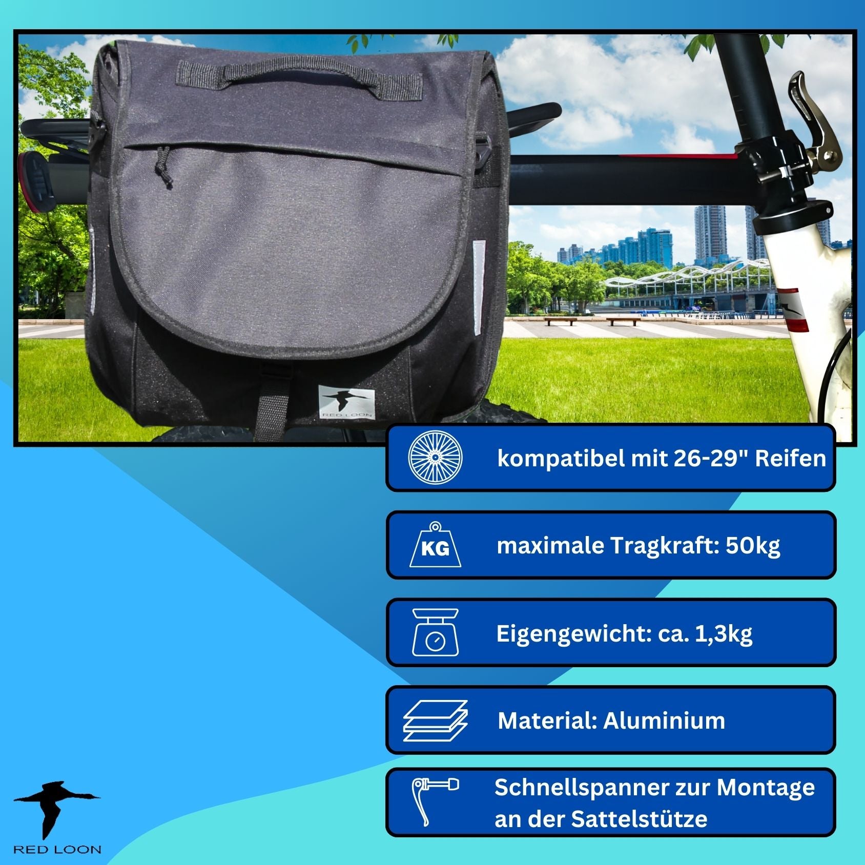 Red Loon - Gepäckträger Mountainbike einstellbar - universal Gepäckträger Fahrrad - Aluminium Fahrradgepäckträger - Schnellspanner für Sattelstütze Mountainbike Fahrrad Aluminium
