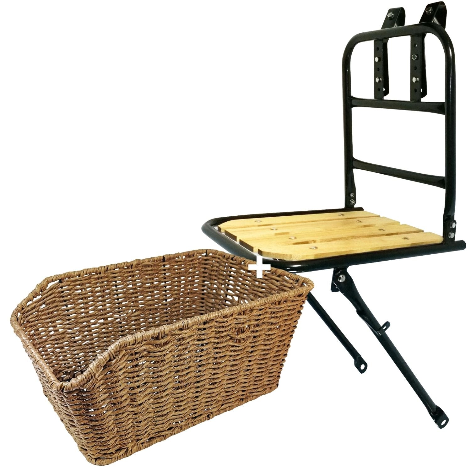 Frontgepäckträger Fahrrad + Fahrradkorb XL Pro | Fahrrad Gepäckträger vorne | Gepäckträger Vorderrad | Fahrrad Gepäckhalter für Hollandrad | Front Loader | Red Loon | Rattanlook Seegras | Gepäckträgerkorb