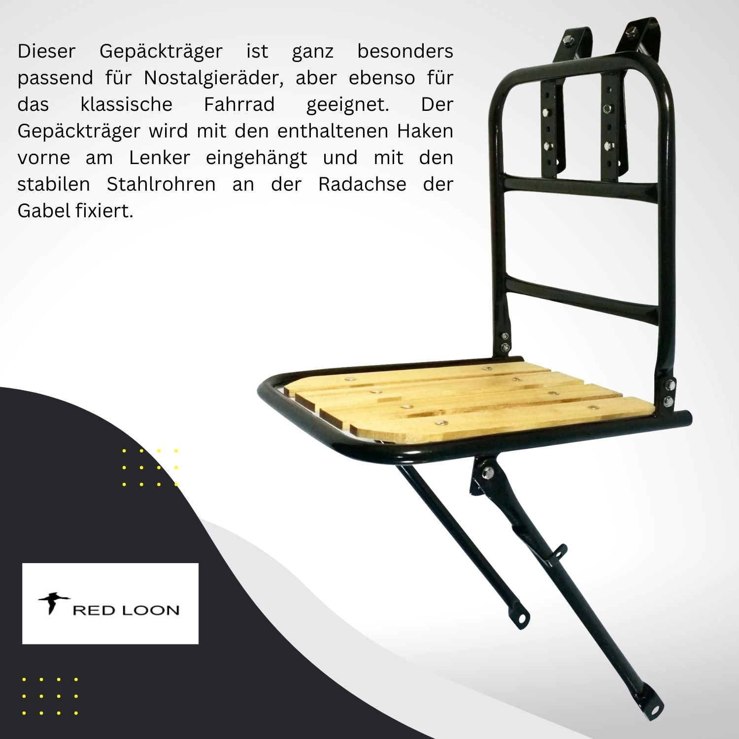 Frontgepäckträger Fahrrad + Fahrradkorb XL Pro | Fahrrad Gepäckträger vorne | Gepäckträger Vorderrad | Fahrrad Gepäckhalter für Hollandrad | Front Loader | Red Loon | Rattanlook Seegras | Gepäckträgerkorb