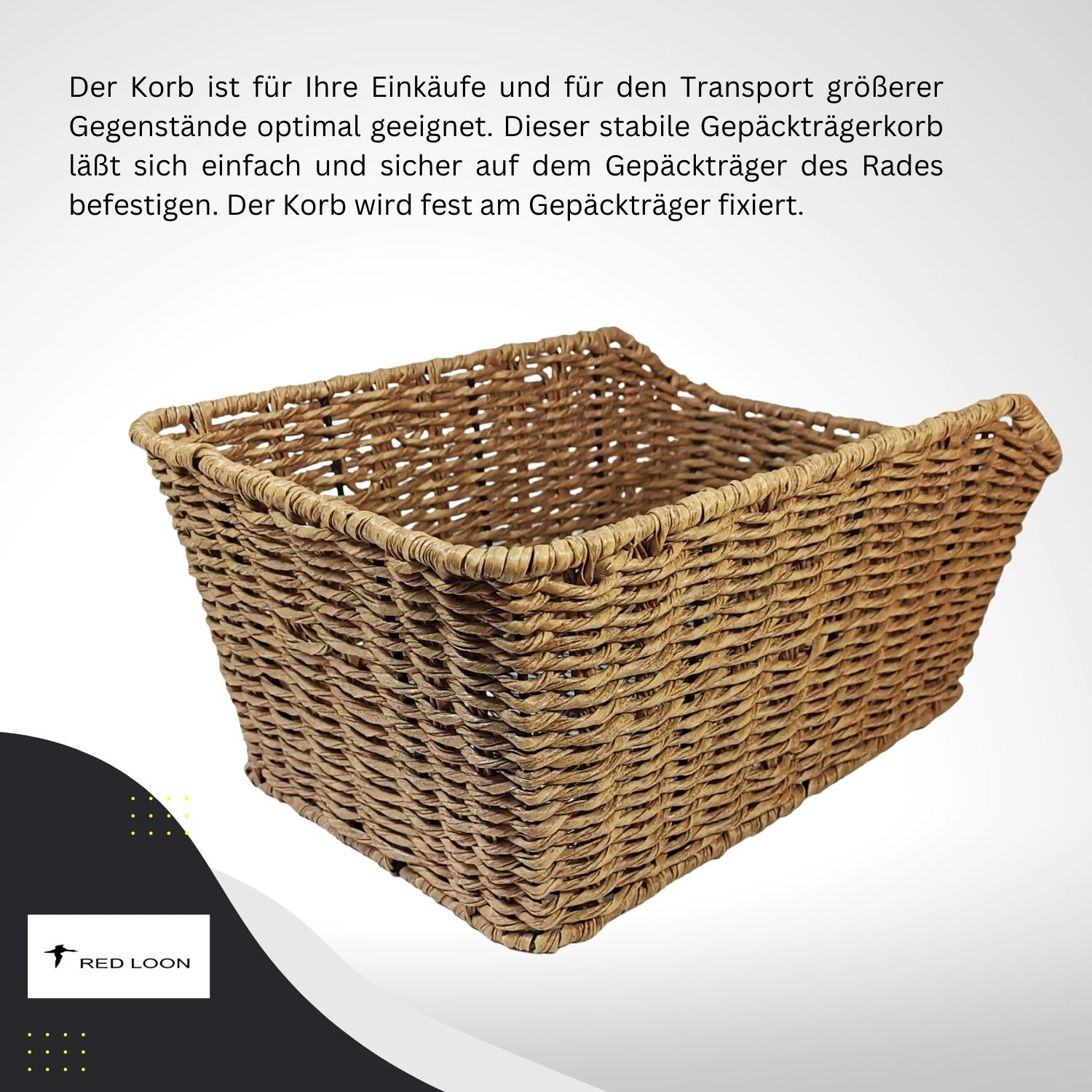 Frontgepäckträger Fahrrad + Fahrradkorb XL Pro | Fahrrad Gepäckträger vorne | Gepäckträger Vorderrad | Fahrrad Gepäckhalter für Hollandrad | Front Loader | Red Loon | Rattanlook Seegras | Gepäckträgerkorb