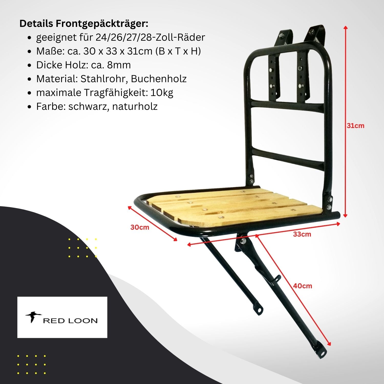 Frontgepäckträger Fahrrad + Fahrradkorb XL Pro | Fahrrad Gepäckträger vorne | Gepäckträger Vorderrad | Fahrrad Gepäckhalter für Hollandrad | Front Loader | Red Loon | Rattanlook Seegras | Gepäckträgerkorb