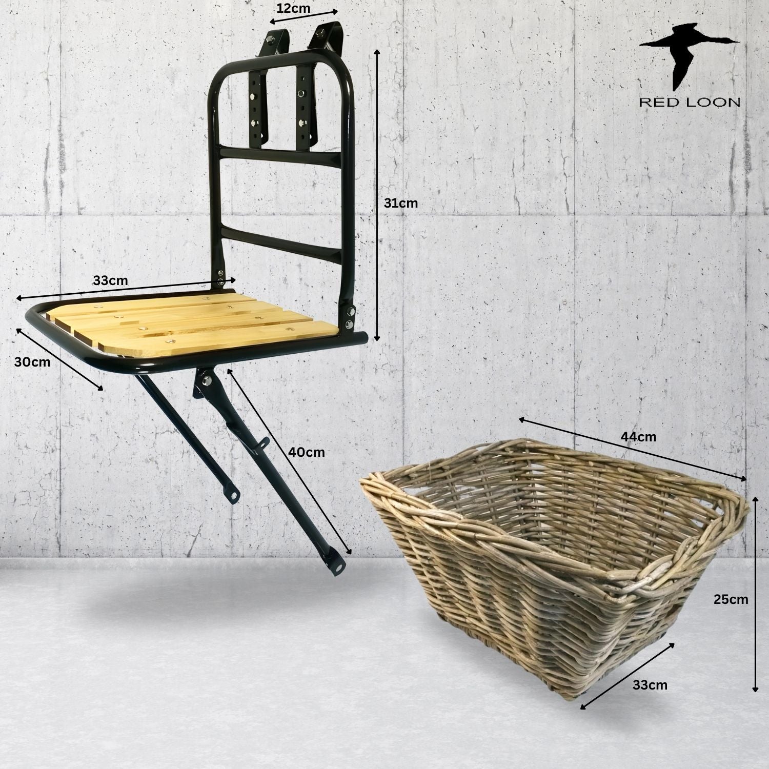 Frontgepäckträger Fahrrad + Fahrradkorb | Fahrrad Gepäckträger vorne | Gepäckträger Vorderrad | Fahrrad Gepäckhalter für Hollandrad | Front Loader | Red Loon | Rattankorb  Gepäckträgerkorb