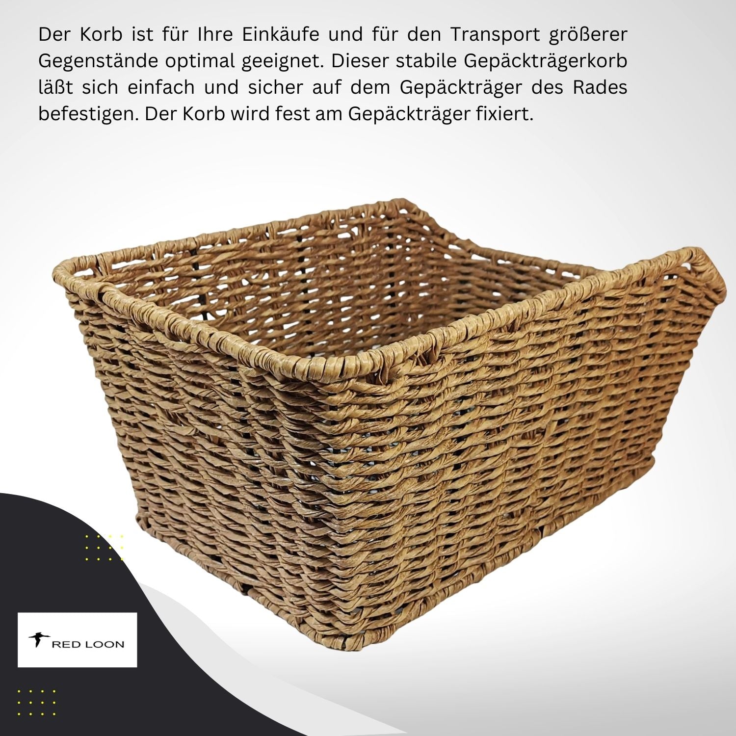 Frontgepäckträger Fahrrad + Fahrradkorb XL Pro | Fahrrad Gepäckträger vorne | Gepäckträger Vorderrad | Fahrrad Gepäckhalter | Front Loader | Red Loon | Rattanlook Seegras | Gepäckträgerkorb