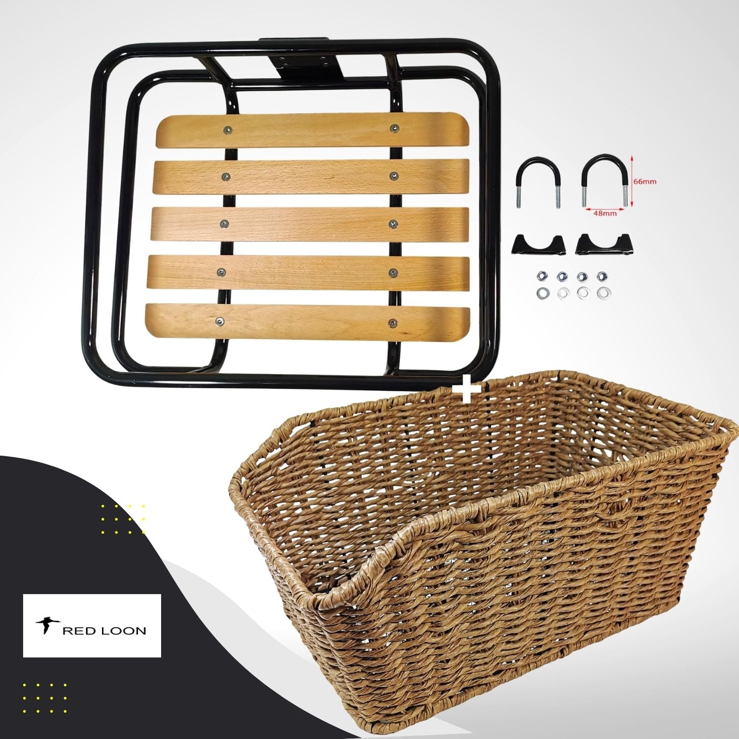 Frontgepäckträger Fahrrad + Fahrradkorb XL Pro | Fahrrad Gepäckträger vorne | Gepäckträger Vorderrad | Fahrrad Gepäckhalter | Front Loader | Red Loon | Rattanlook Seegras | Gepäckträgerkorb